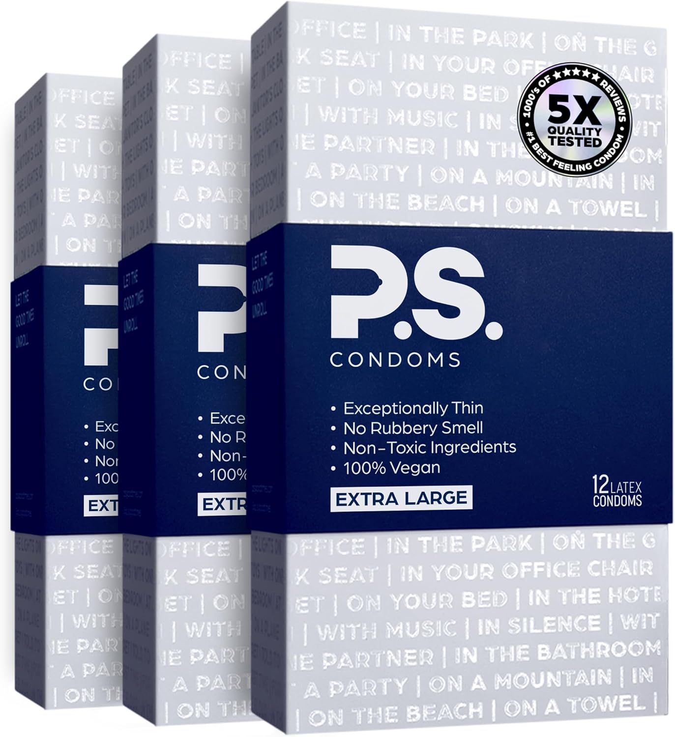 PS Extra Large Latex Condoms - Odorless, vegan, ultra thin, lubricated, clear - XL 36 pack