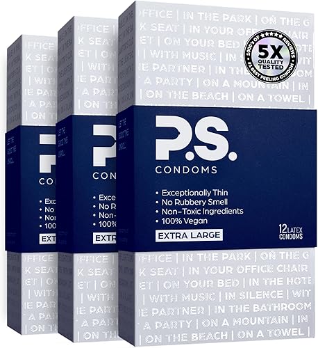 PS Preservativos extra grandes de látex para hombres Inodoro y 100% vegano Preservativos excepcionalmente delgados, lubricados y transparentes XL