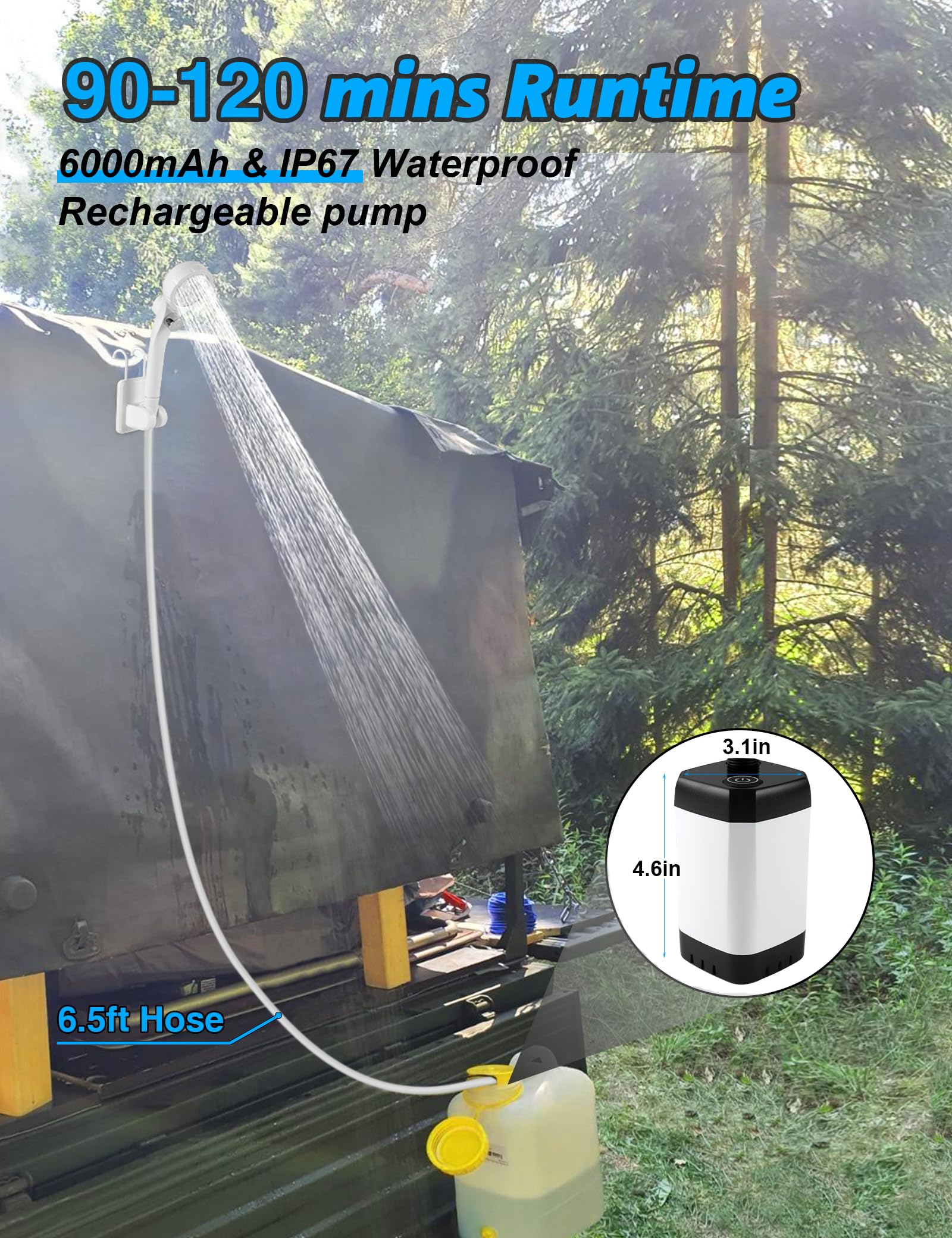 LIBERRWAY Campingdusche Akku Camping Dusche Outdoor Mit duscheschlauch und wiederaufladbarer Akku Wasserpumpe für Garten Reisen Autowäsche