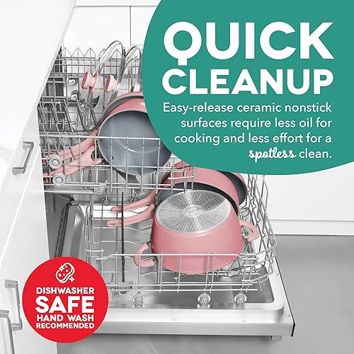 Miniatura 5 de DASH Dream Green - Juego de 2 sartenes de cerámica de 9.5 y 11 pulgadas, color rosa, aluminio reciclado y cerámica, juego de utensilios de cocina