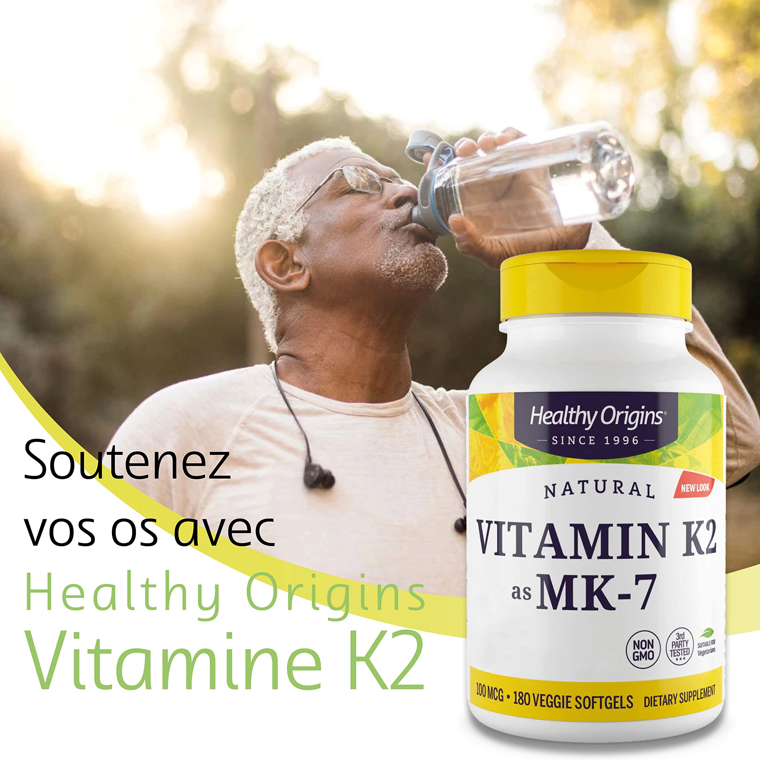 Healthy Origins, Vitamin K2 comme MK7, 100 mcg, 180 Gélules végétales, Hautement Dosé, Sans Gluten, Sans Soja, Sans OGM