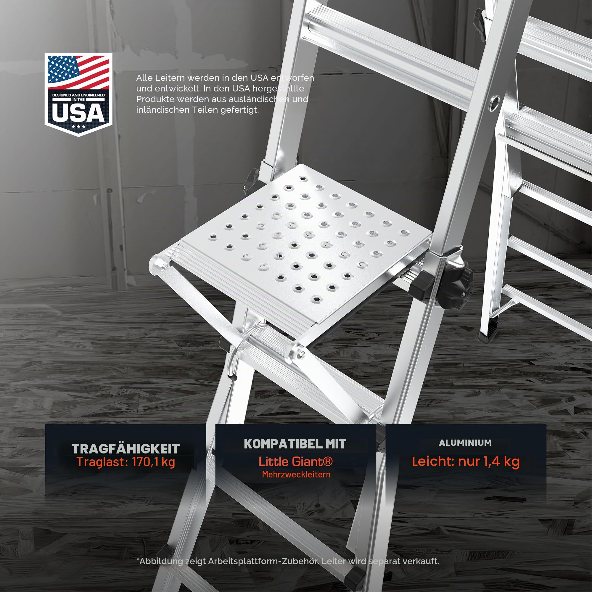 Little Giant Ladder Systems, Arbeitsplattform, Leiter-Zubehör, Aluminium, 170 kg Tragkraft, (10104)