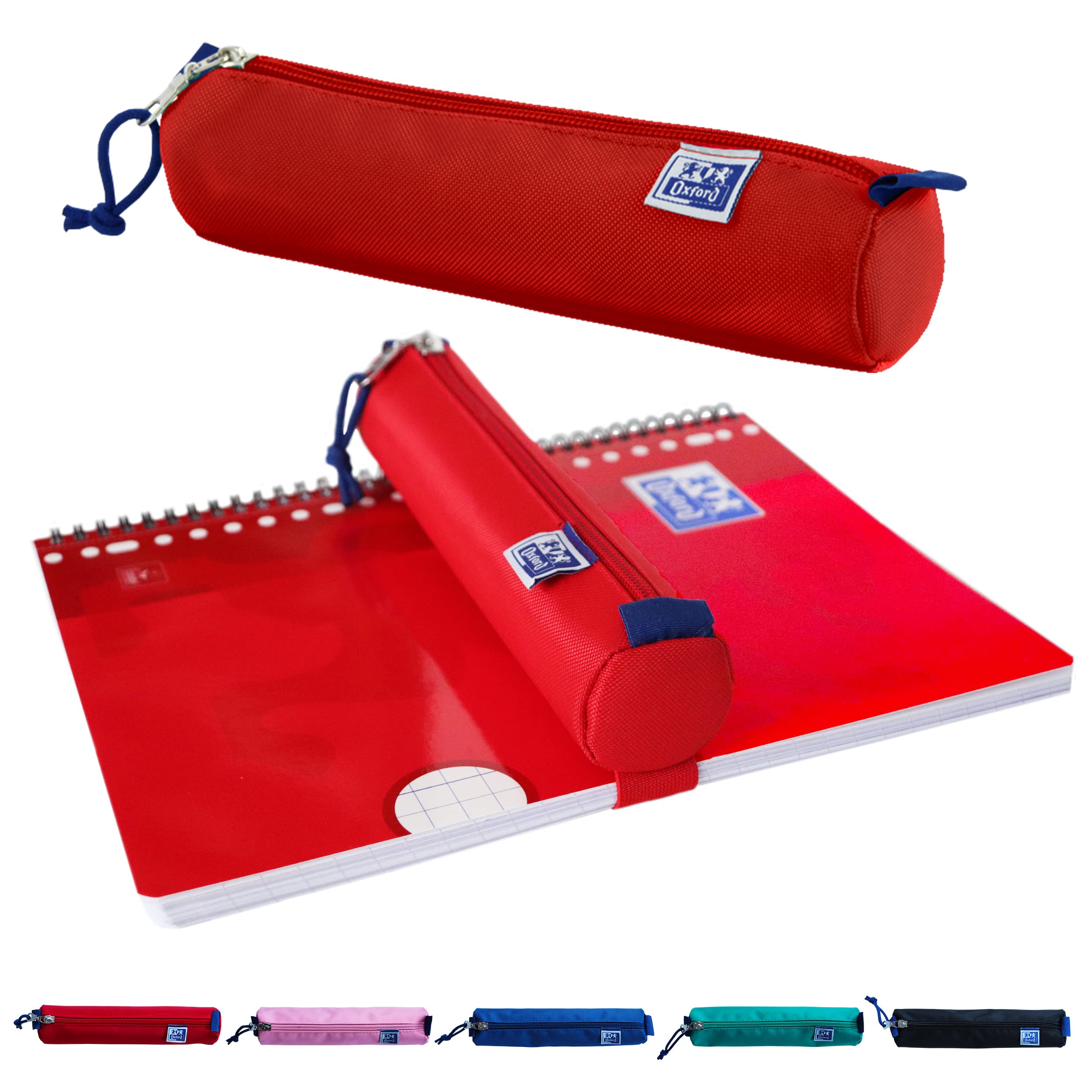 Oxford Estuche para niñas y niños, Estuche Rojo con Banda elástica, Estuche Redondo, 22 cm, Red, Redondo