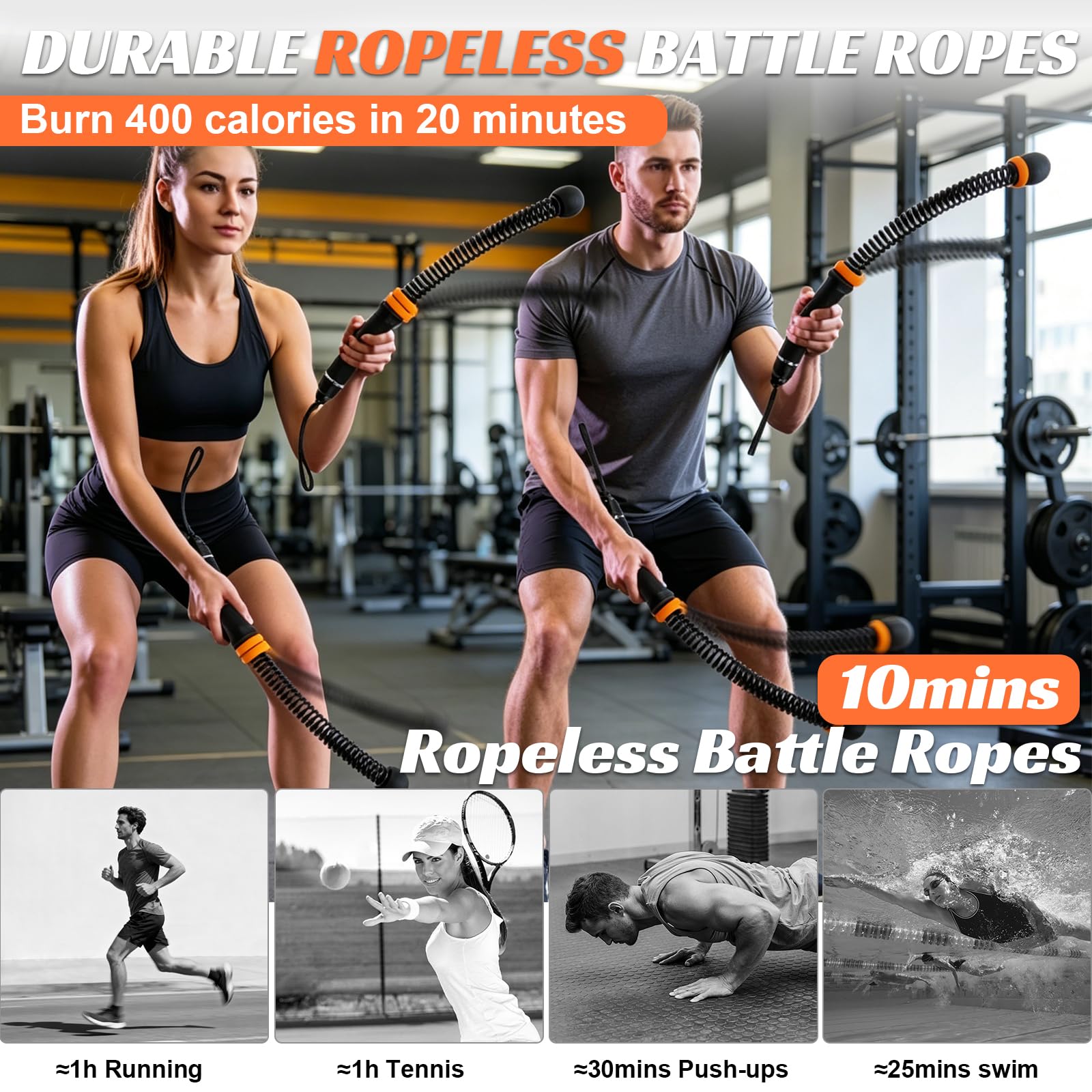 2 sztuki Ropeless Battle Rope bez liny z ciężarkami, ciche liny bojowe z antypoślizgowym uchwytem, HIIT trening całego ciała dla siły, wytrzymałości i spalania tłuszczu, domowa siłownia, fitness