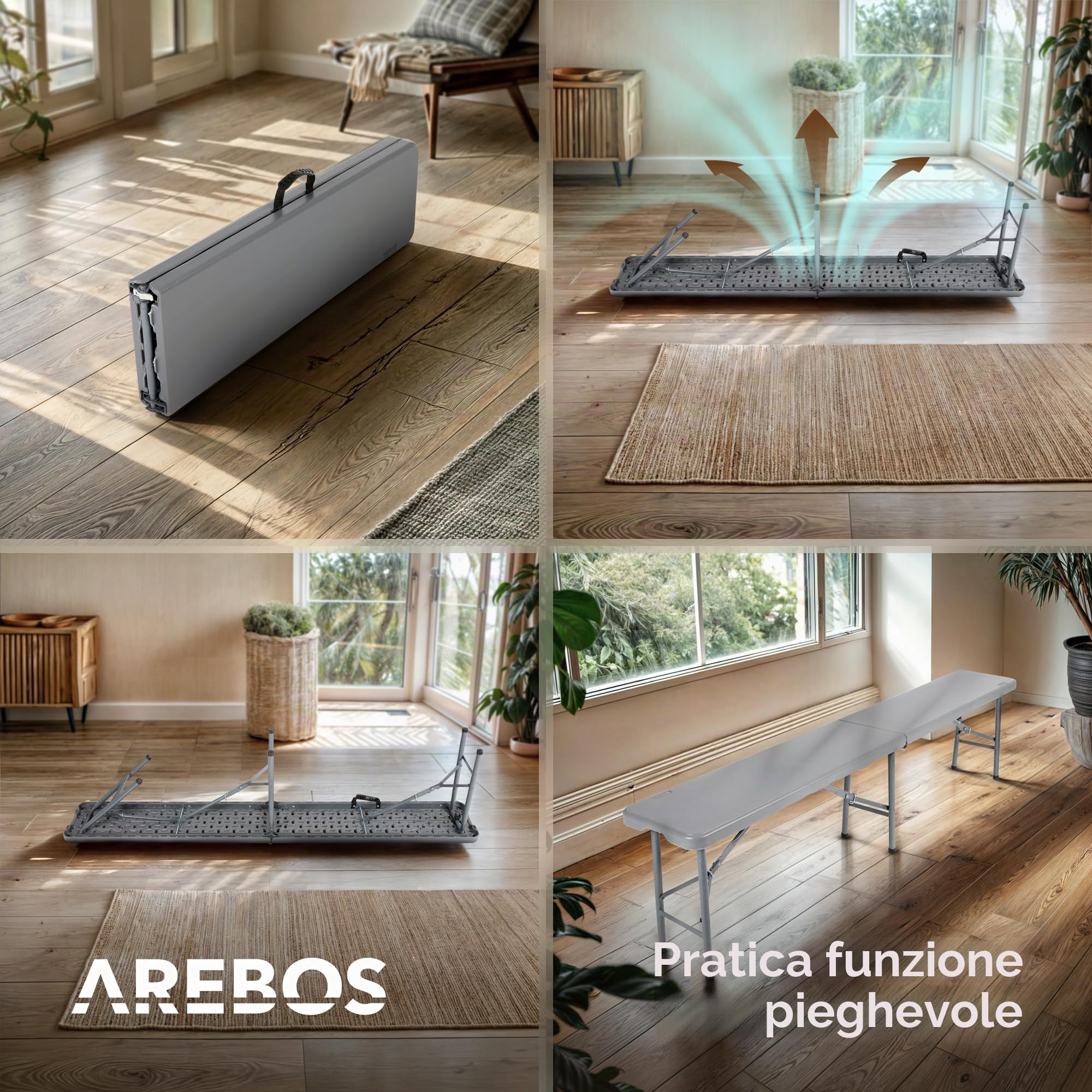 AREBOS Set 2 panchine pieghevoli da birra con maniglia per trasporto 183 x 28 x 43 cm | Ideali per campeggio, giardino e feste | Antracite