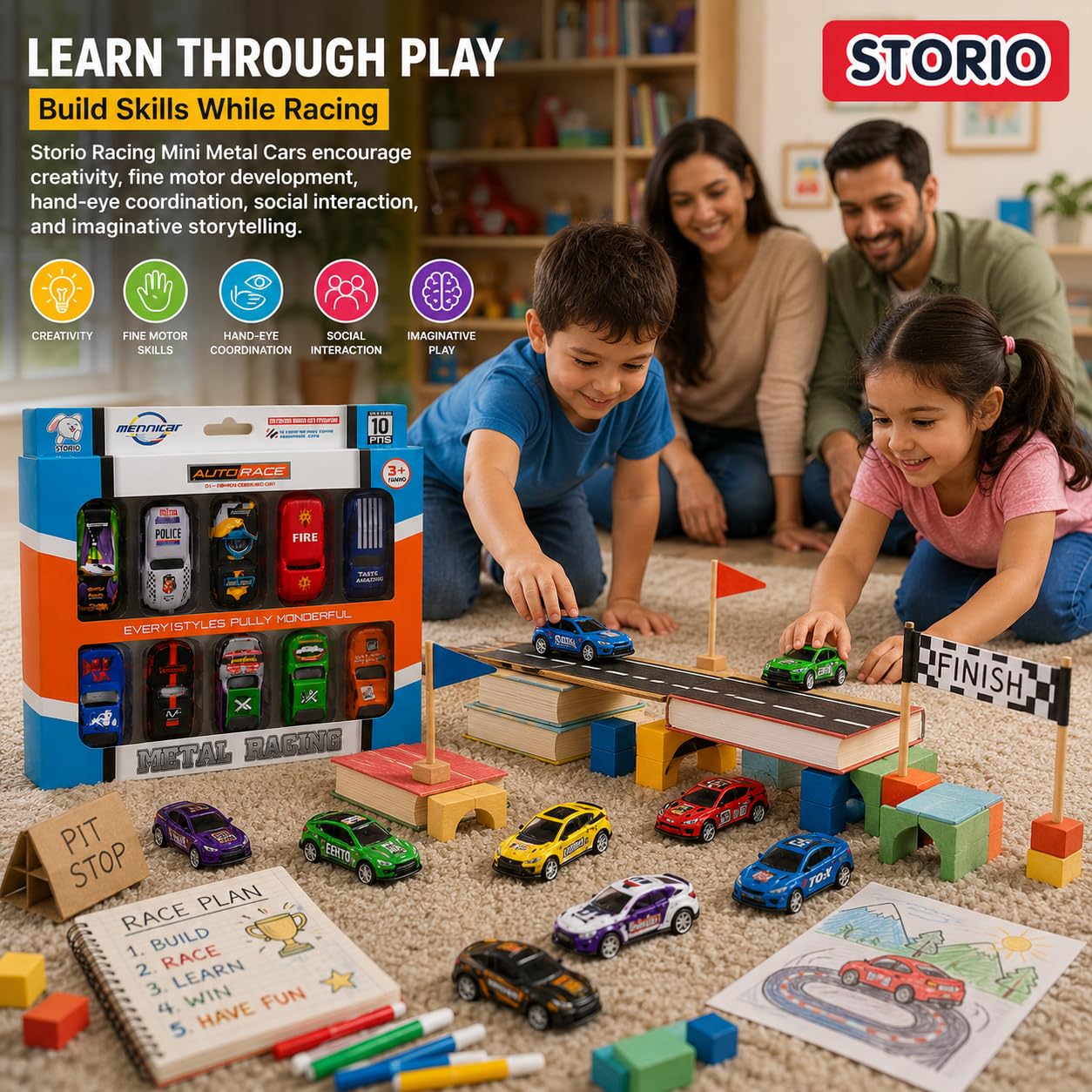 Storio Pack of 10 Racing Mini Metal Cars Set for Kids | Pull Back Vehicles | Khilona Car Toy Set for Boys | Birthday Gift, Return Gift, Diwali Toys (Racing Cars), Assorted — Amazon image 8
