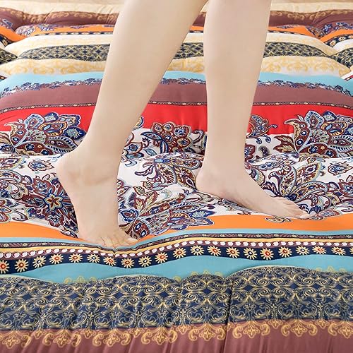 Miniatura 6 de HIGOGOGO Colchón futón colchón grueso de estilo japonés colchón de estilo bohemio a rayas colchón de campamento tumbona enrollada tapete de tatami