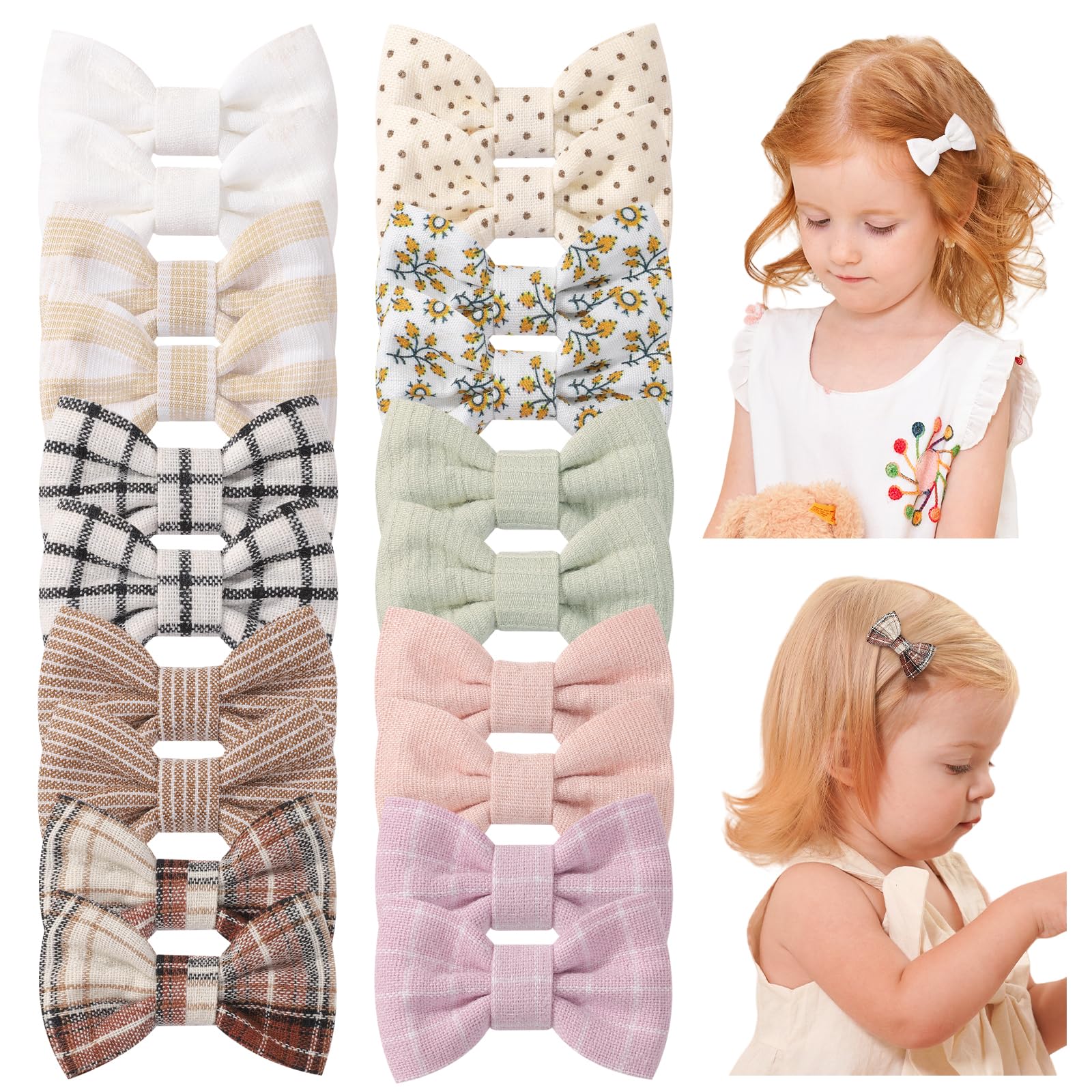 Jollybows 20PCS Baby Girls Hair Bows Clips, 2" Mini Pigtail Bows Fully Lined Clip Barrettes Hair Accessories for Toddler Little Girls Kids Infant, Pattern A