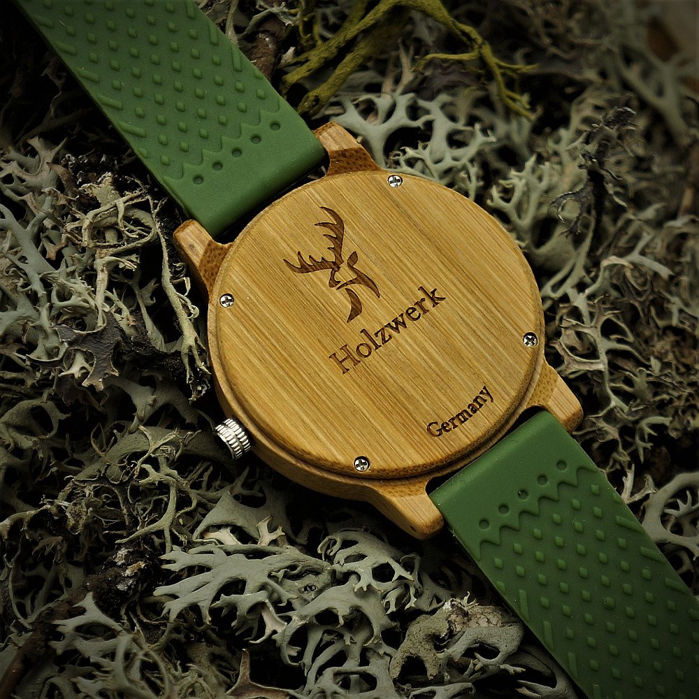 Holzwerk Germany® Designer Unisex Uhr Herren-Uhr Damen-Uhr Öko Natur Vegan Holz-Uhr Armband-Uhr Analog Klassisch Quarz-Uhr Silikon Kautschuk Armband und Holz Gehäuse Schwarz
