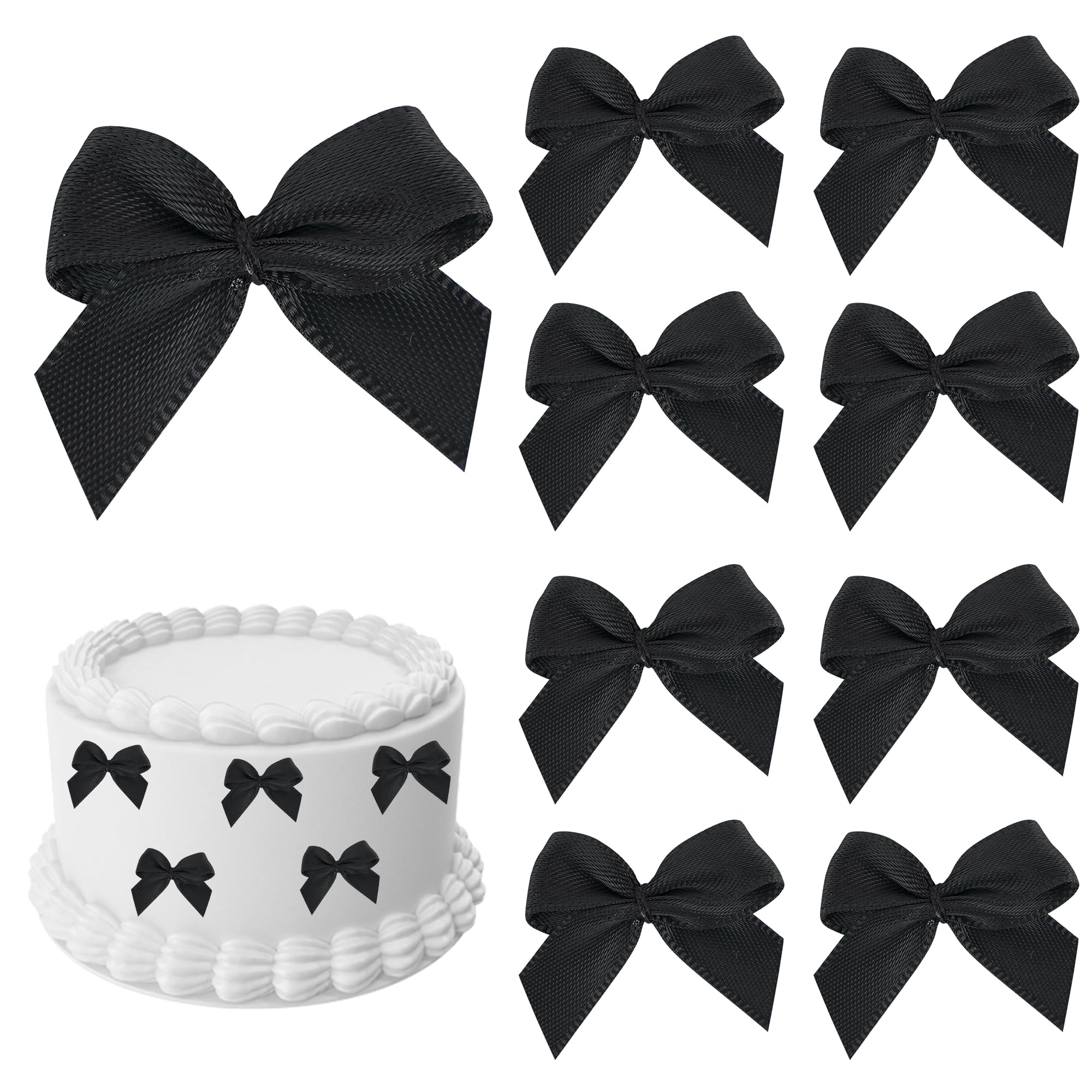 AIMUDI 150 PCs Small Black Bows 1.2'' Satin Bows for Gift Wrapping Mini Bow for Treat Bags Cakes Balloons Gift Boxes Envelopes Wedding Baby Shower