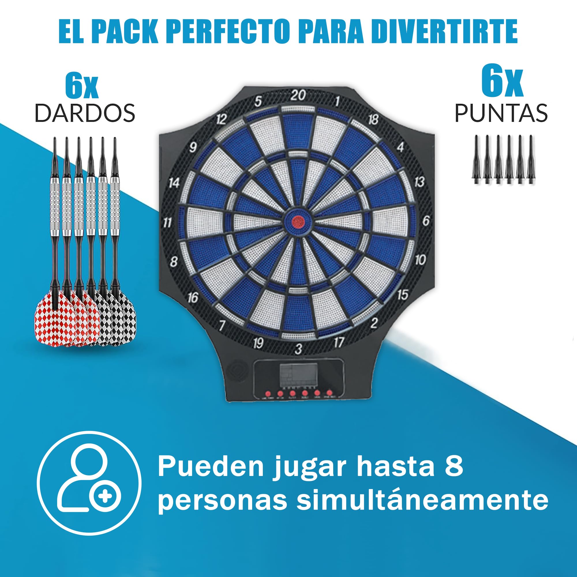 DEVESSPORT Diana Electrónica Interior/Exterior | Diana Dardos con Pantalla LED | Juego Multijugador hasta 8 Jugadores | Incluye 6 Dardos y 6 Puntas Blandas de Repuesto