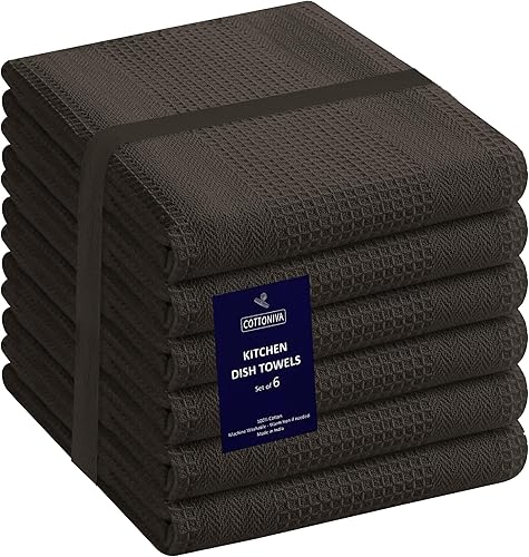 Miniatura 1 de Juego de 6 toallas de cocina de punto gofre, paquete de 6 paños de cocina de algodón para secar platos de 16 x 28 pulgadas, toallas de mano de
