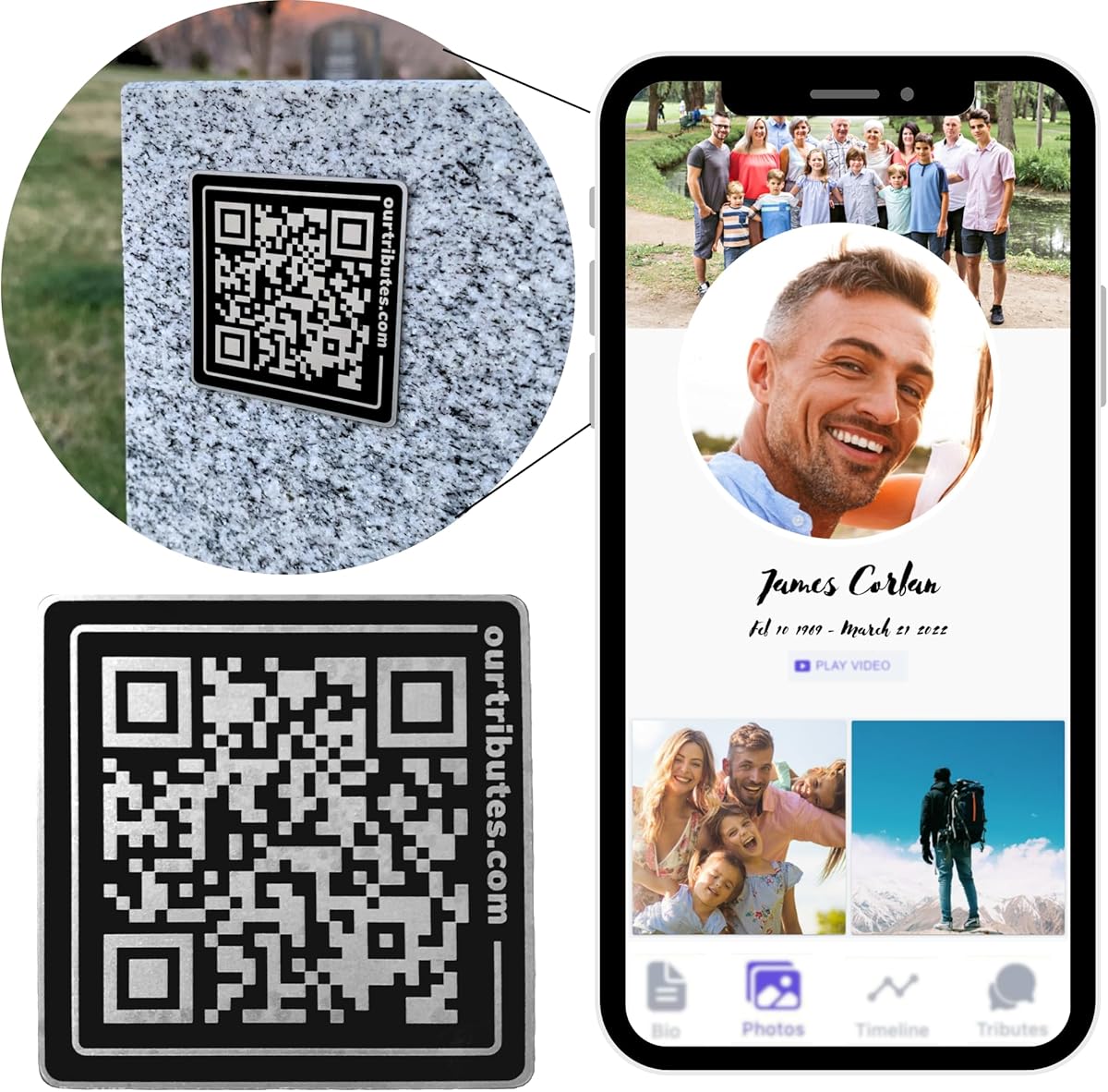 Memorial Webpage and QR Memorial Plaque for Cemetery Headstone Grave Marker, Bereavement Gifts for Loss of Loved One; Collect Memories, Photos, Messages from Family/Friends