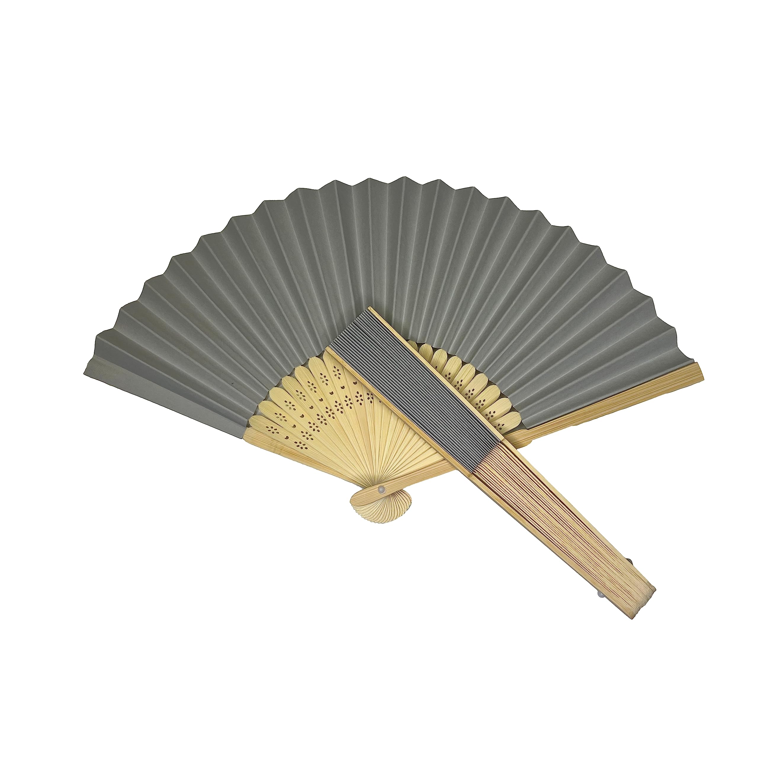 Parev Grey Paper Foldable Hand Held Bamboo Wooden Fan