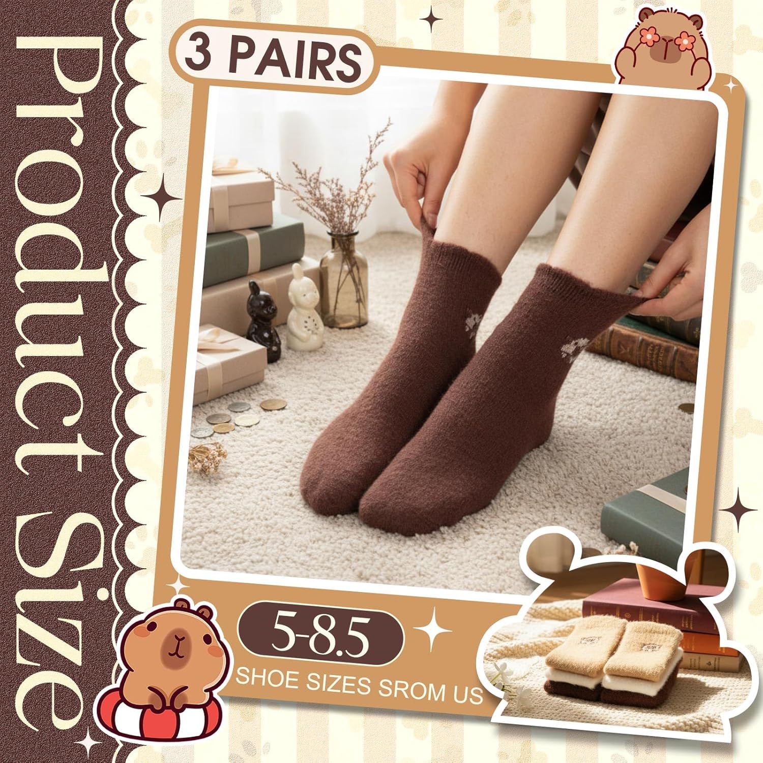 3 Pairs Winter Fuzzy Socks for Women Warm Winter Animal Socks Novelty Christmas Stocking Stuffers - Image 4