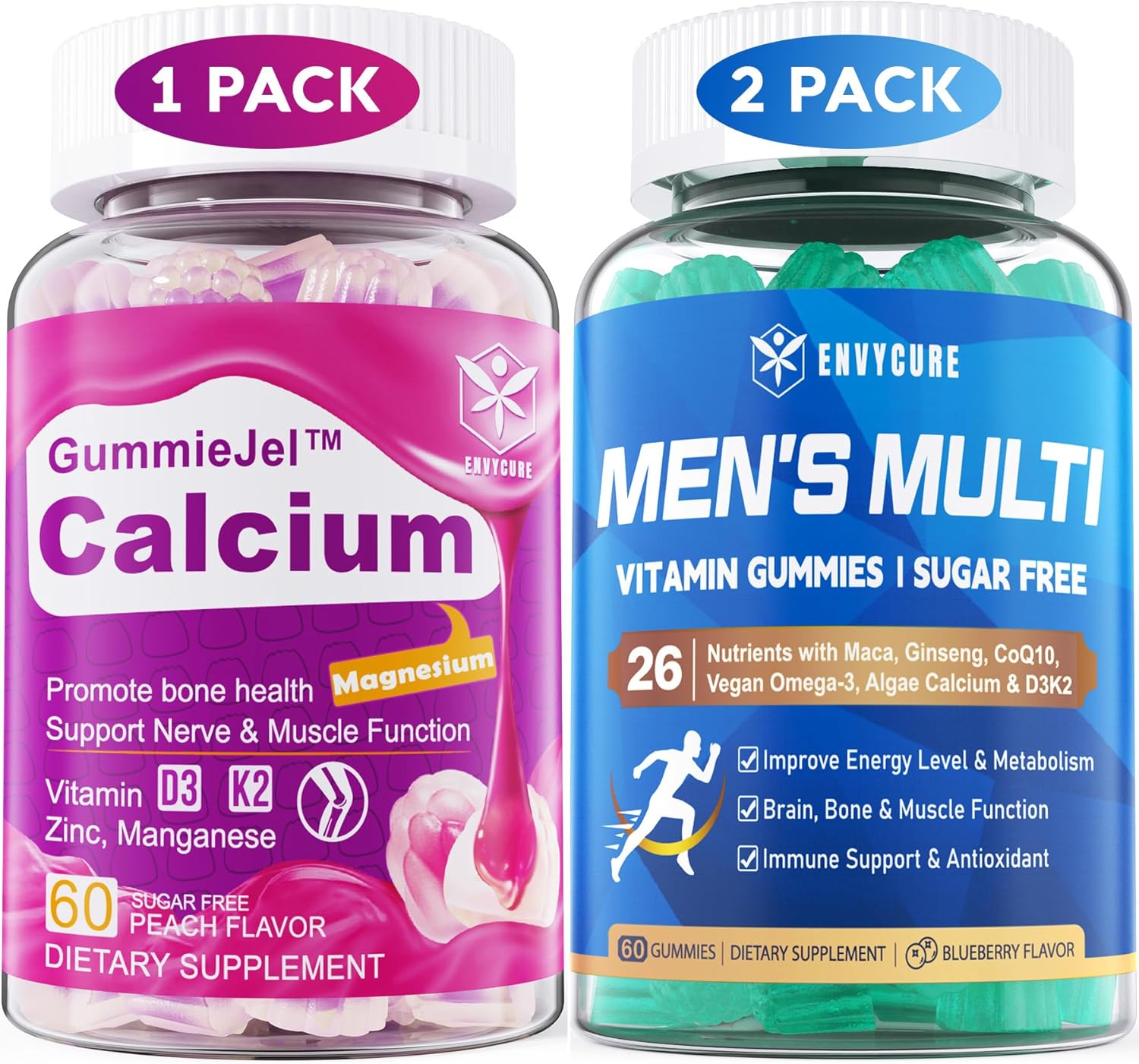 EnvyCure Sugar Free Mens Multivitamin Gummies 120 Count + Calcium Gummies 60 Count