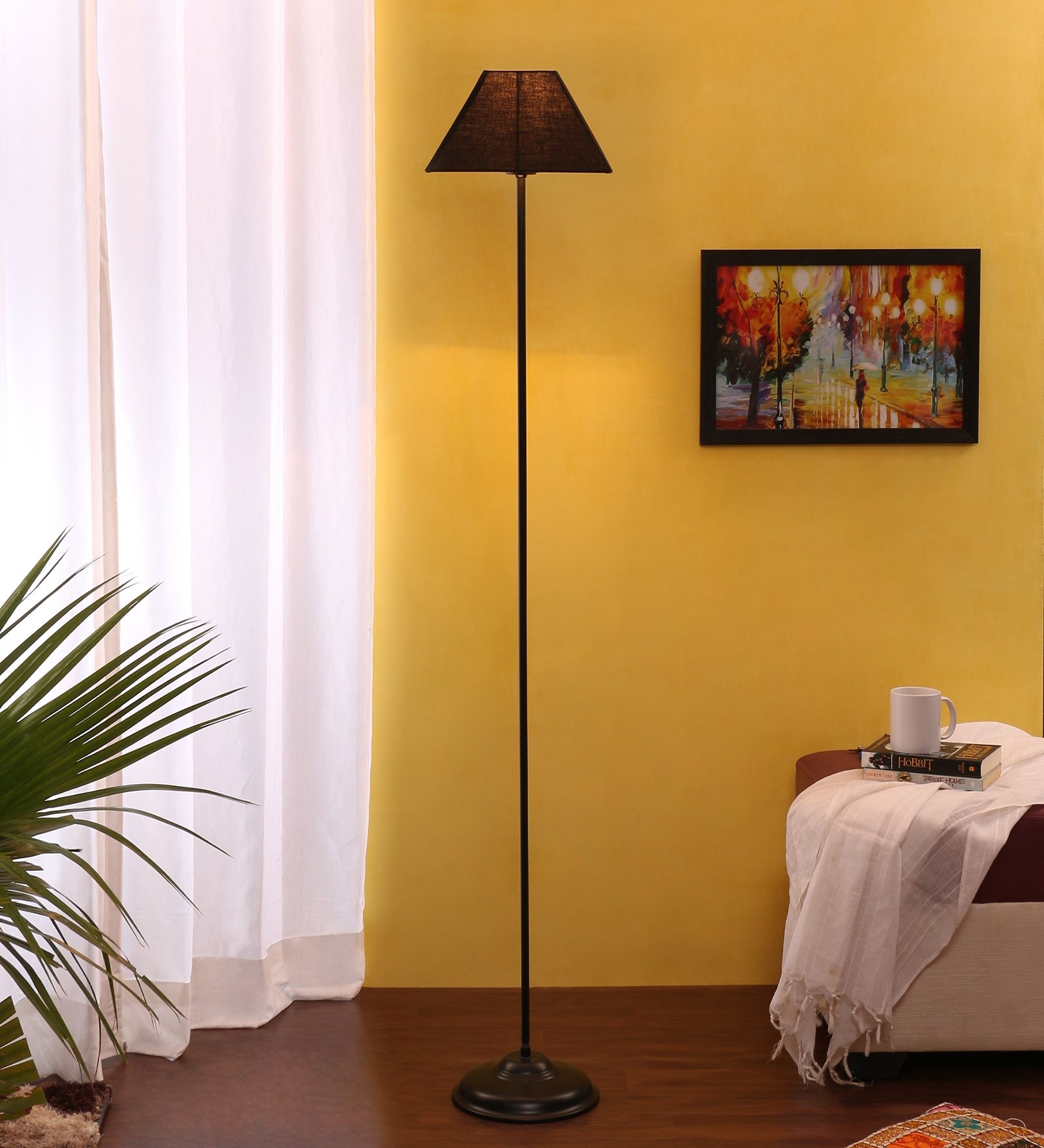 Devansh AF89, Cotton Black Rectangular Standing Floor Lamp (Black)-picture-34