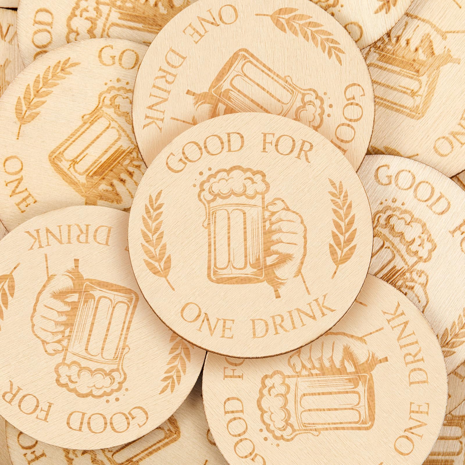 Marsui 100 Pcs Wooden Drink Tokens Bulk for Wedding Personalised Drink Tickets Poker Chips for Guest Wedding Favors Beverage Birthday Oktoberfest Party Bar Table Decoration Supplies(Beer Cup Pattern) — image 1