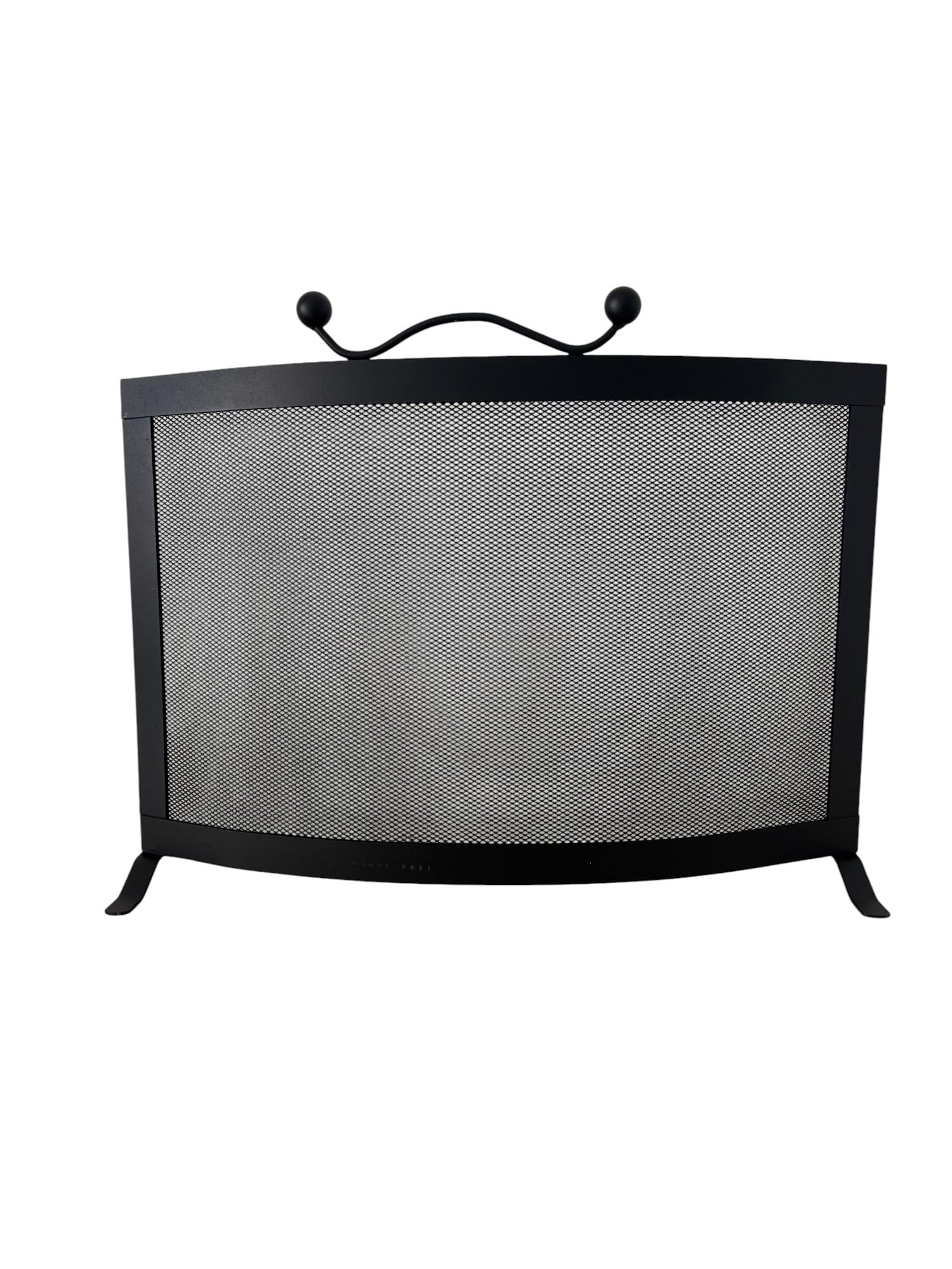 Parascintille per Camino in Ferro, Design Moderno Curvo, 57 x 43h cm, Nero, Made in Italy