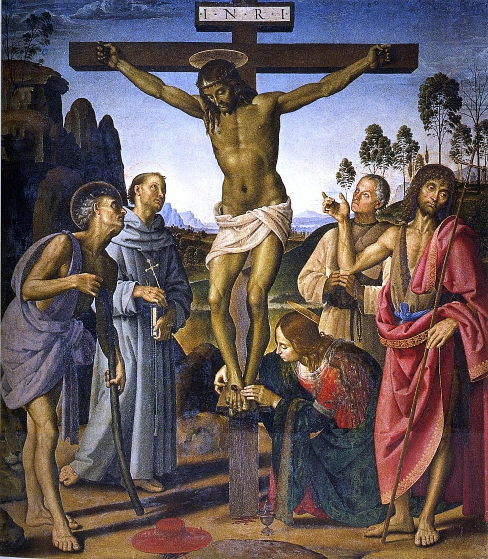 SERENDIPITP Vintage Picture Print on Canvas Wall Art Poster Crocifissione Con I Santi Girolamo by Pietro Perugino Artwork Print Poster for Wall Decor 60x90cm
