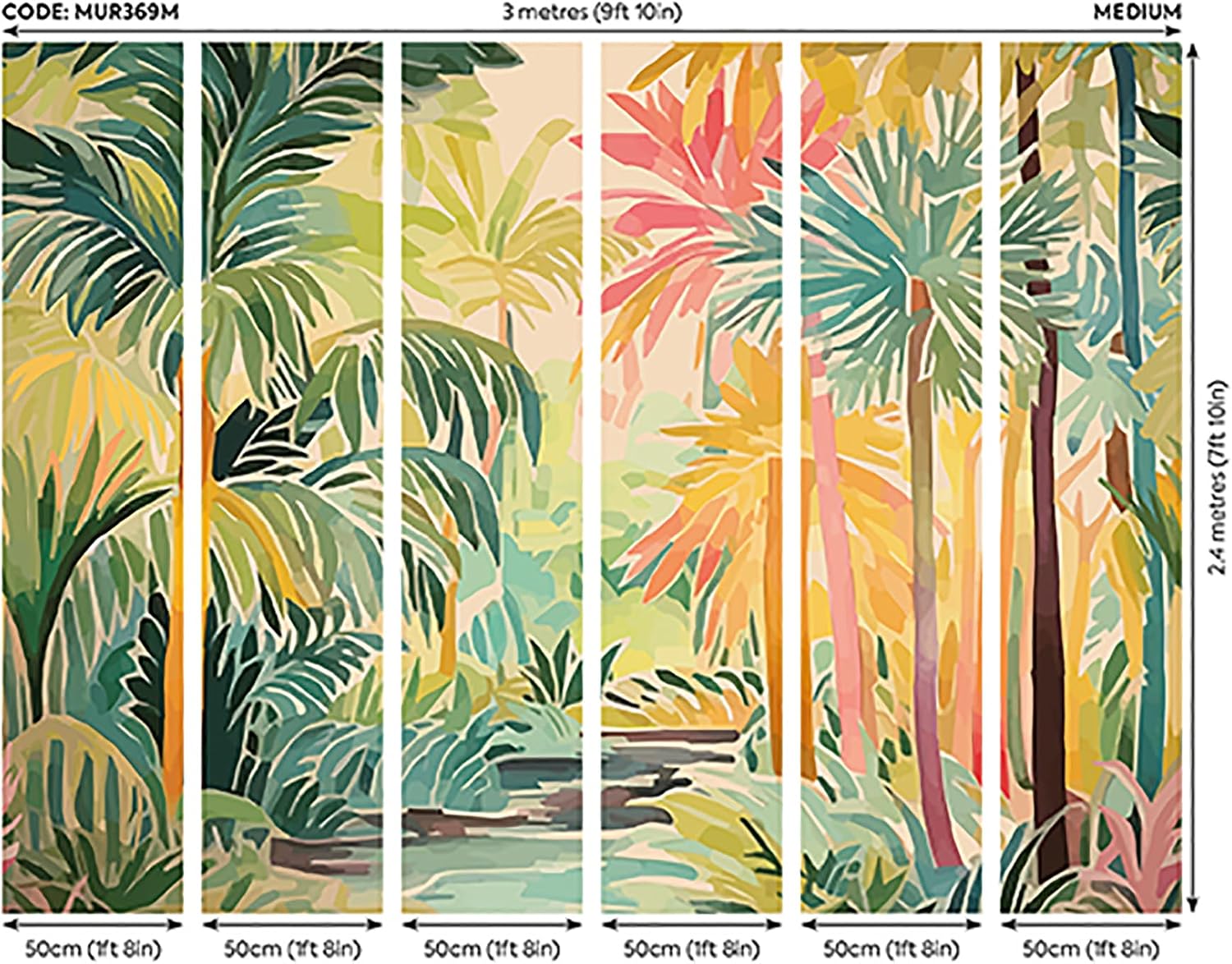 Pretty Palms Multicolor Wall Mural, MUR369M