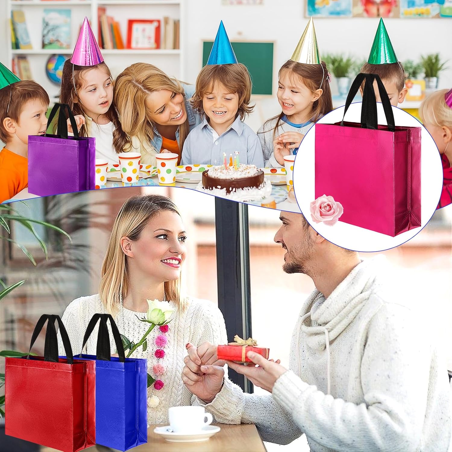 Plzrme 12 Pcs Reusable Mix Color Sparkle Gift Bags - Large Size, Perfect for Goodie & Party Favor Bags - 6 Shiny Colors with Handle - 13"x5"x11" - Image 7