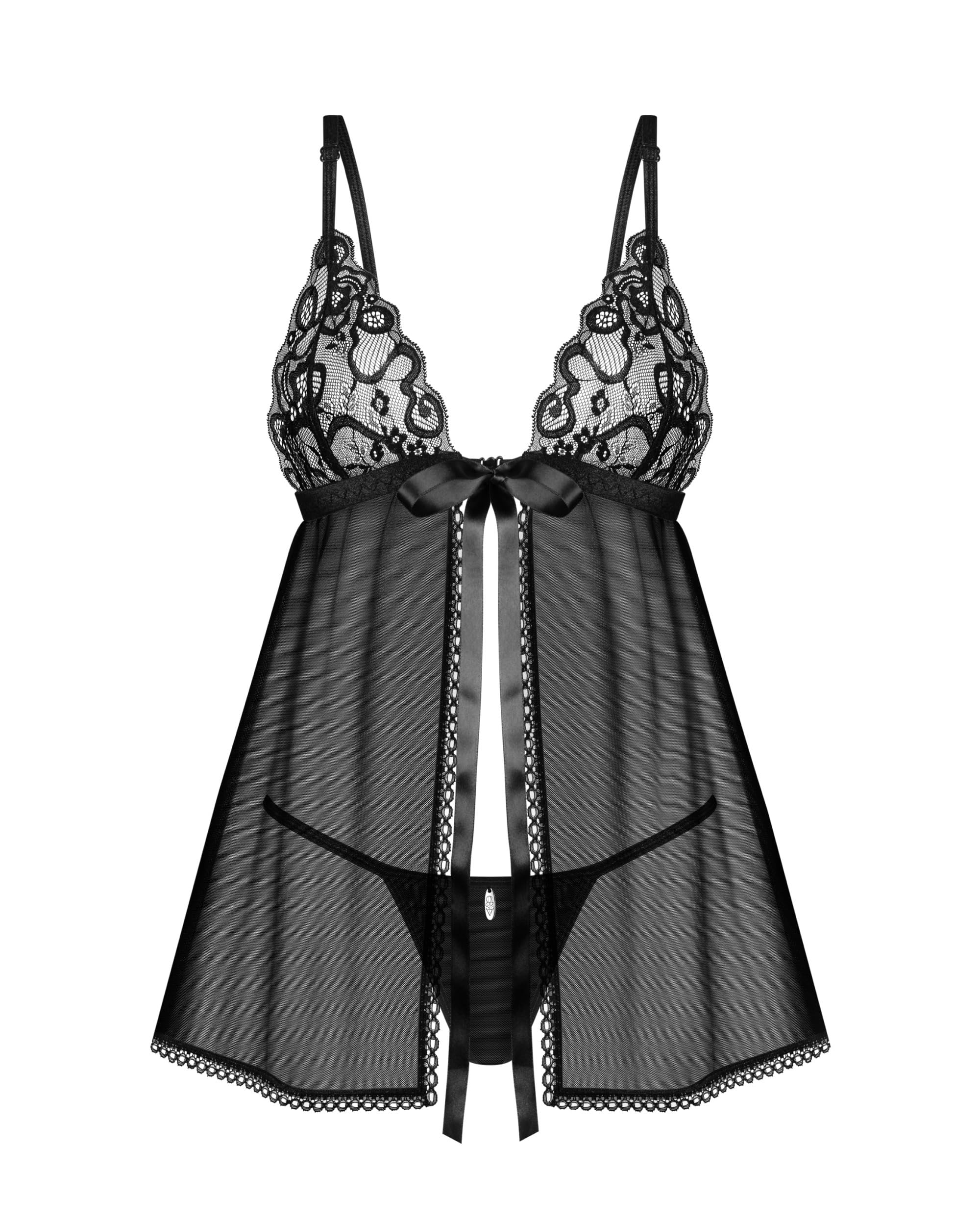 Selente Love & Fun Ensemble Lingerie à 3 pièces: Nuisette ou déshabillé, String et Bandeau pour Les Yeux en Satin, fabriqué dans l'UE
