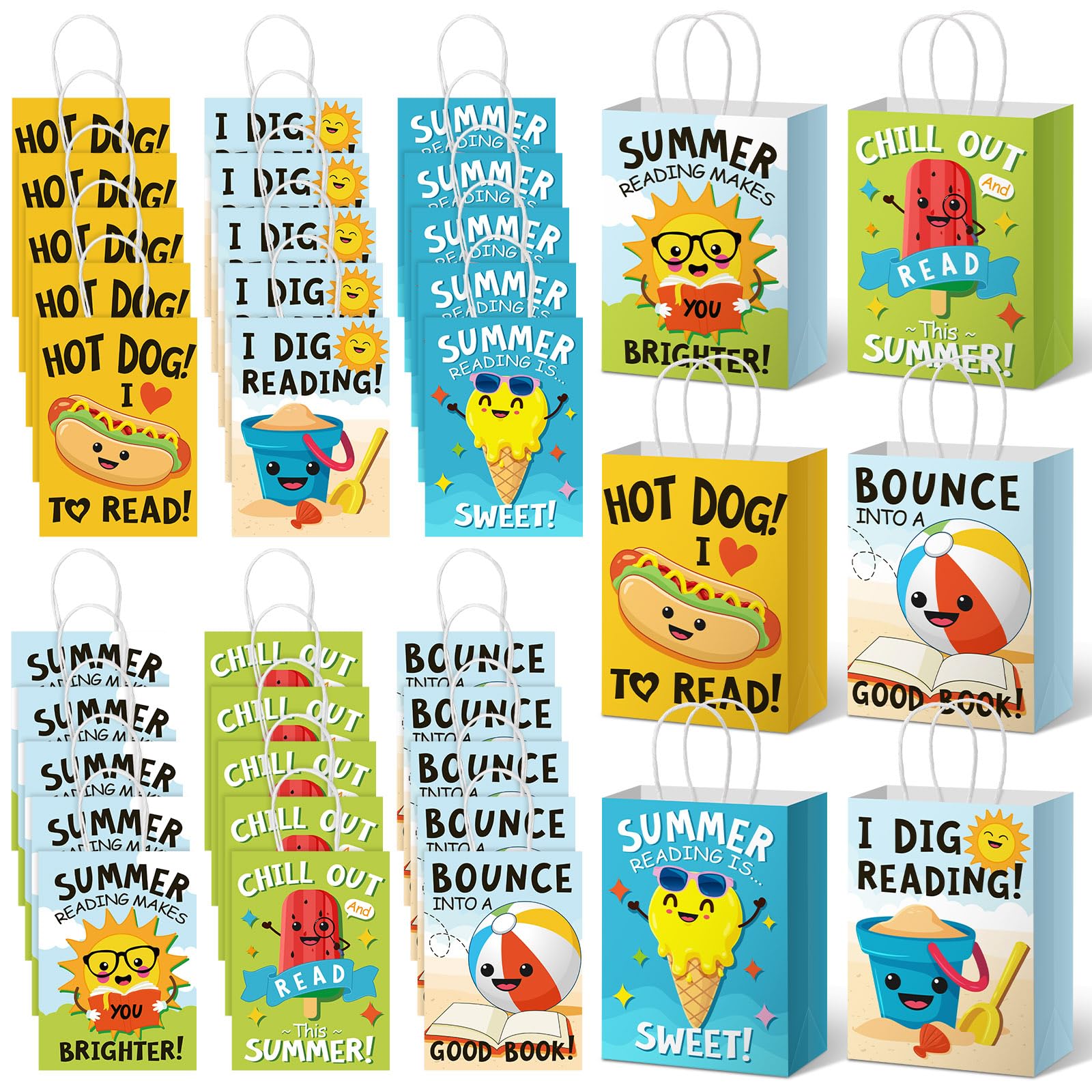 Affrolling 30 Pcs Summer Reading Paper Gift Bags Books Reading Goodie Bags with Handles 7.9 x 5.9 x 3.5 Inches Read Party Favor Treat Bag for Summer