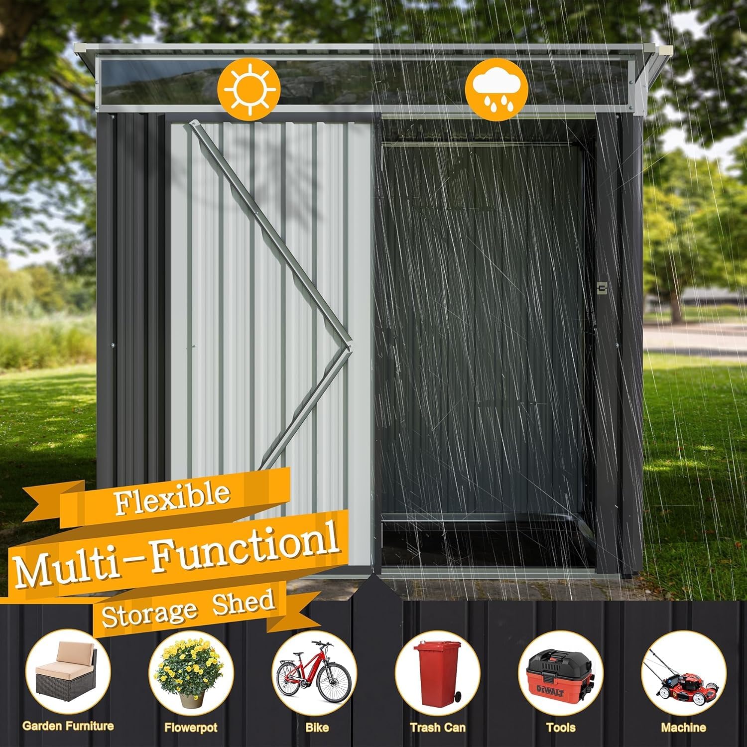 Shintenchi 6x4 FT Outdoor Storage Shed with Window, Outdoor Waterproof Storage Shed Metal Garden Shed with Lockable Single Door, Weather Resistant Tool Storage House Shed for Garden,Backyard,Gray - 4