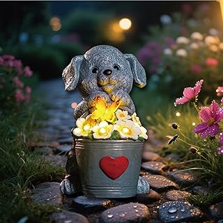17cm Solar Hund Gartendeko,Hund Gartenfiguren mit Schmetterlinge für außen,Geschenke für Frauen,Einzigartige Housewarming für Mütter, Liebhaber Geschenke