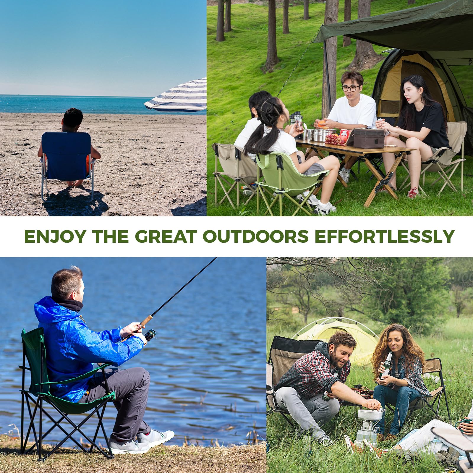 Zestaw 2 krzeseł kempingowych, składanych, przenośnych krzeseł kempingowych z torbą do przenoszenia i uchwytem do noszenia, 120 kg, ultralekkie, składane krzesła kempingowe z kieszeniami