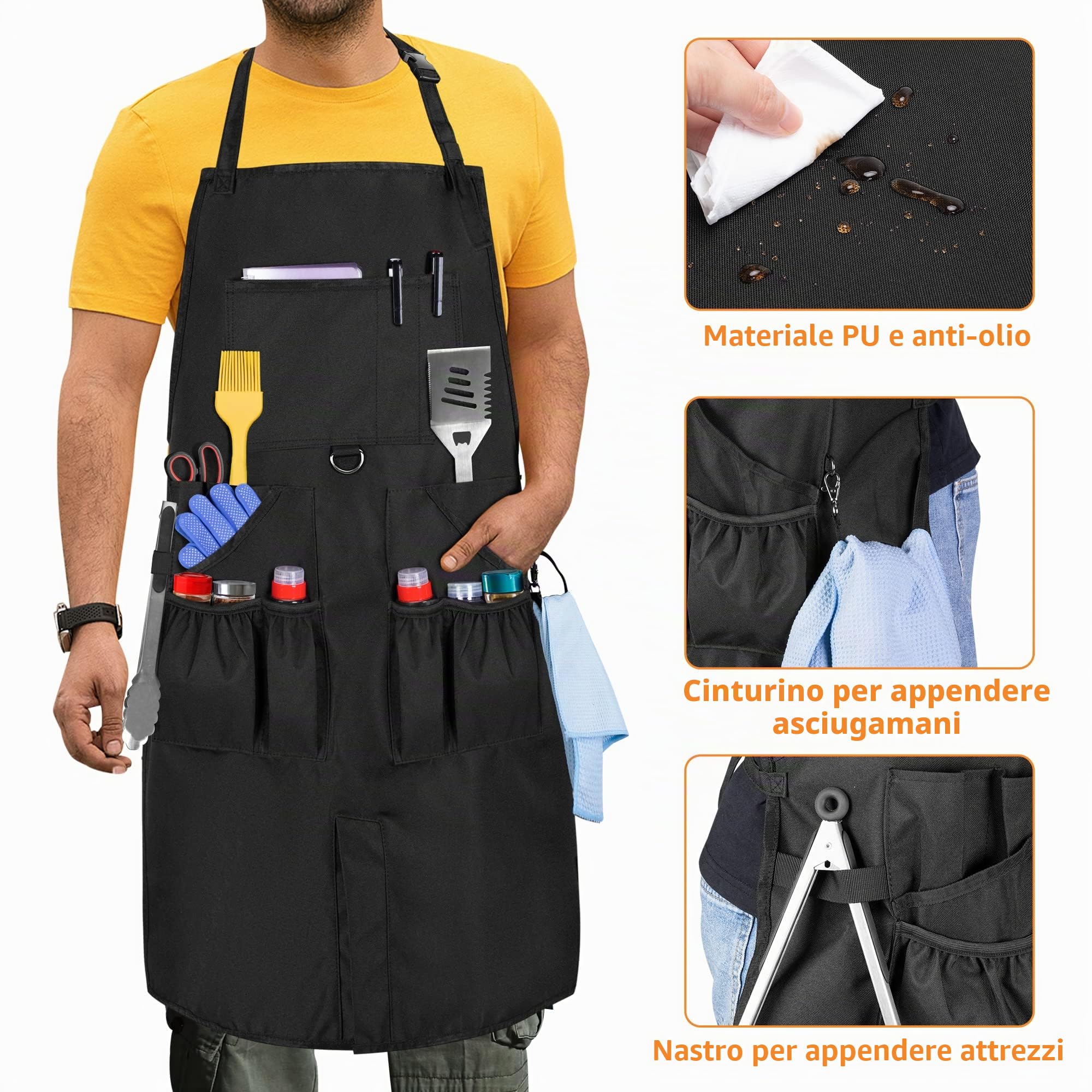 HODRANT Grembiule da Barbecue, Grembiuli da Cucina | Grembiule da Cucina Unisex con Lacci Regolabili Al Collo e in Vita – Ideale per Chef, Pittori e Falegnami