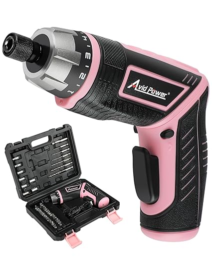 AVID POWER Electric Cordless Screwdriver Set Rechargeable 4V Power Screwdriver Kit with 44pcs Accessories, 5.65Nm Screw Gun, 5+1 Torque Setting, 2 Position Handle with LED Light - Pink Tools for Women