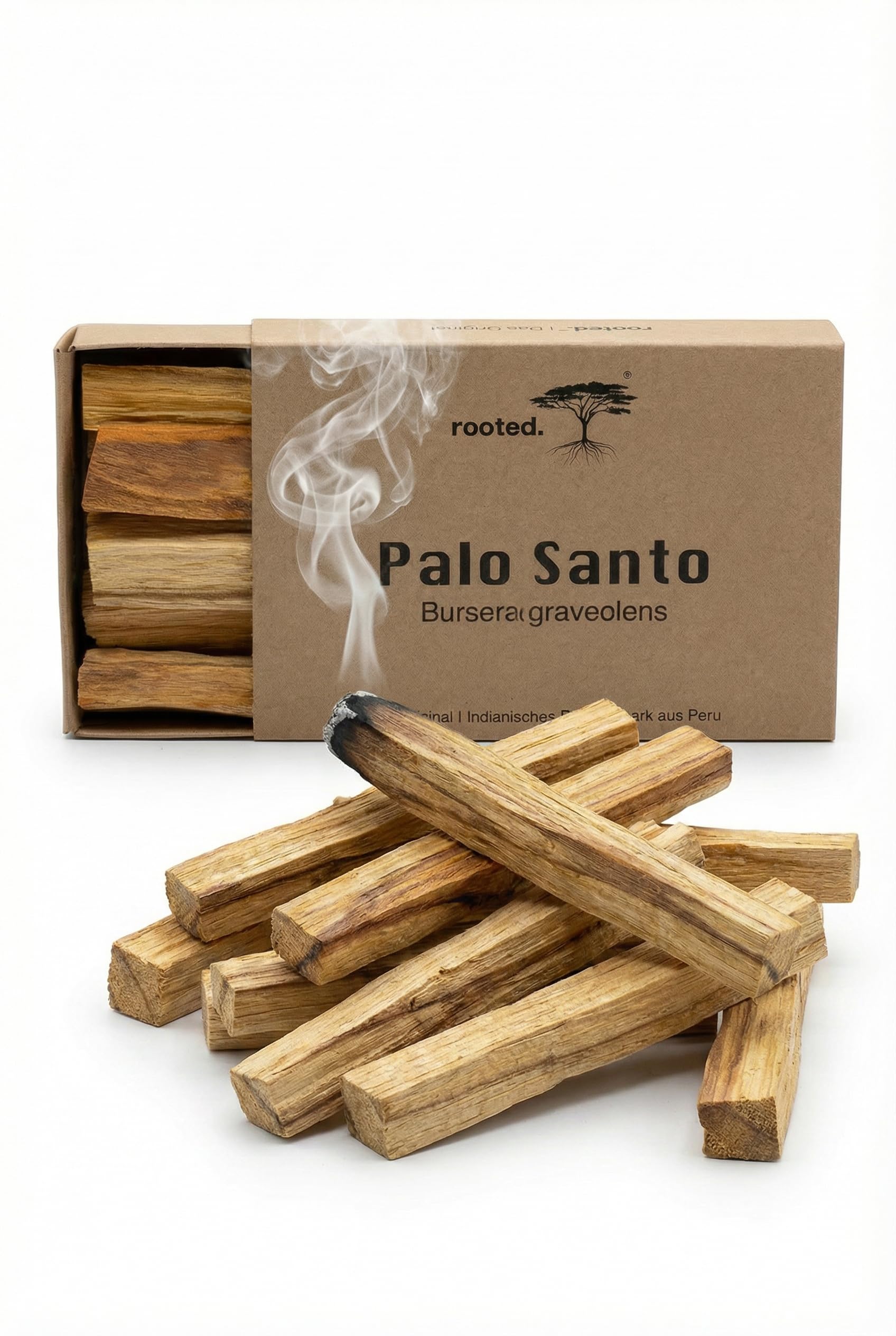 Rooted. Rooted.® The Original Palo Santo - Indian [Smoking Wood] From Peru - Sacred Wood - 100% Controlled And Sustainable Harvest - Meditation And Cleaning Rituals