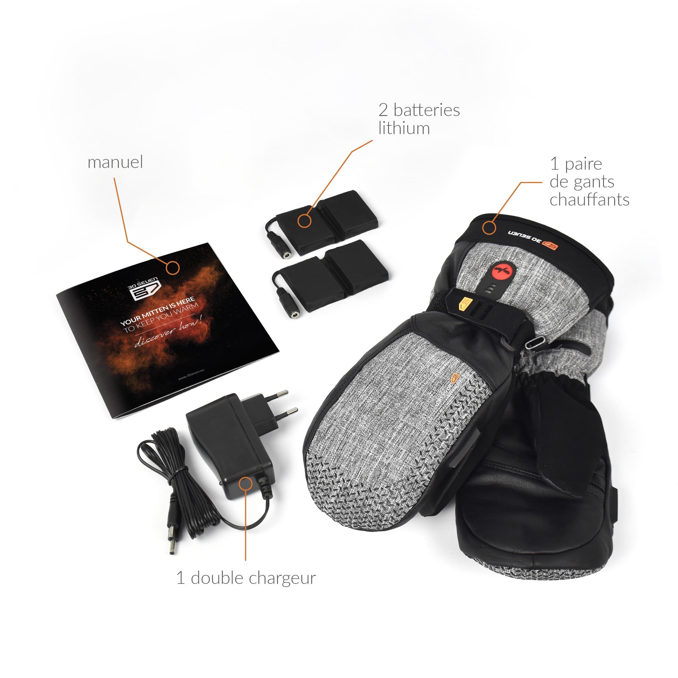 30seven Manoplas deportivas con calefacción, guantes térmicos electrónicos para esquí, snowboard, ropa de exterior impermeable y resistente al viento, para hombre y mujer, gris, 11 - XL
