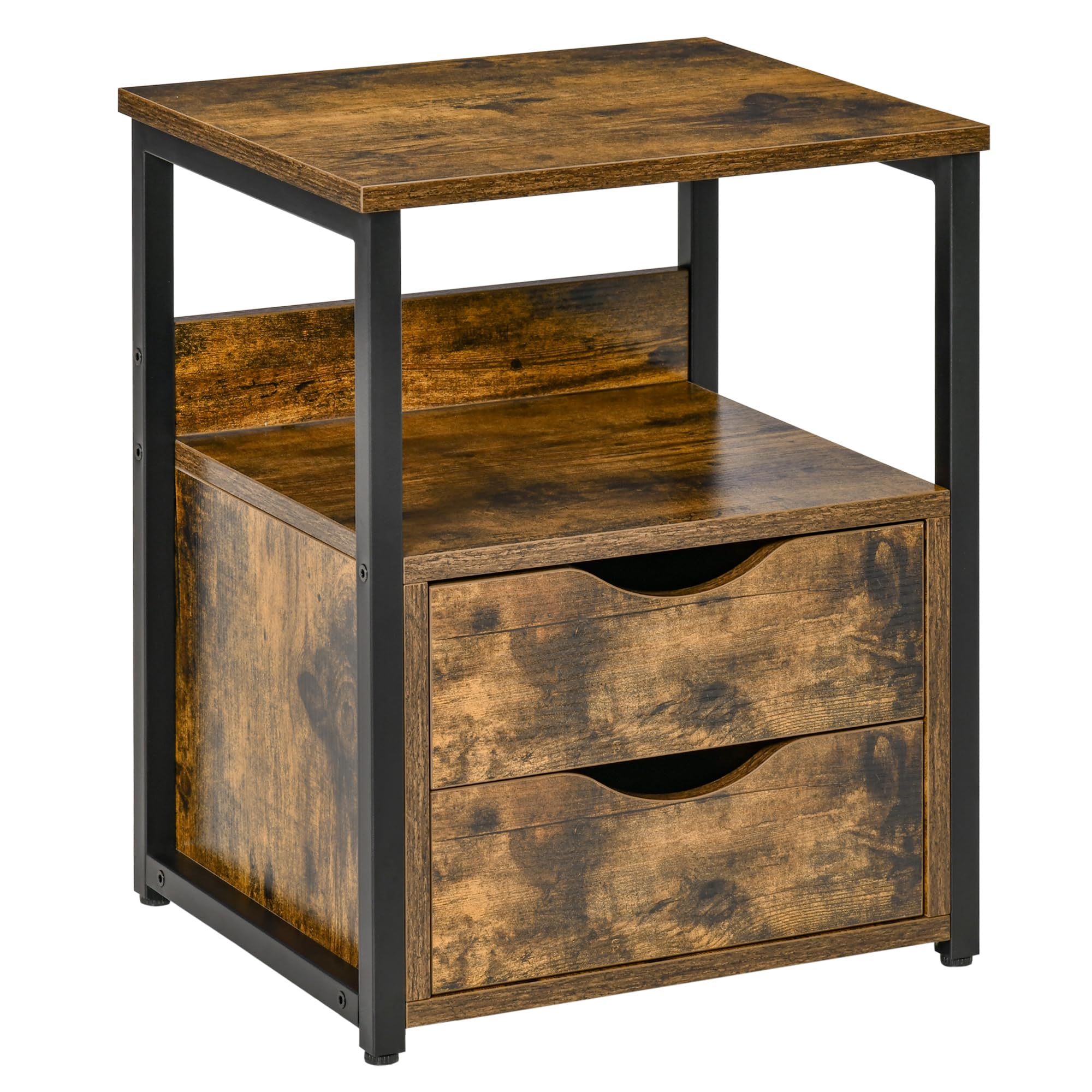 Homcom Unisex Brown End Table Bedside Desk Slim Storage Cabinet With Shelf Rustic