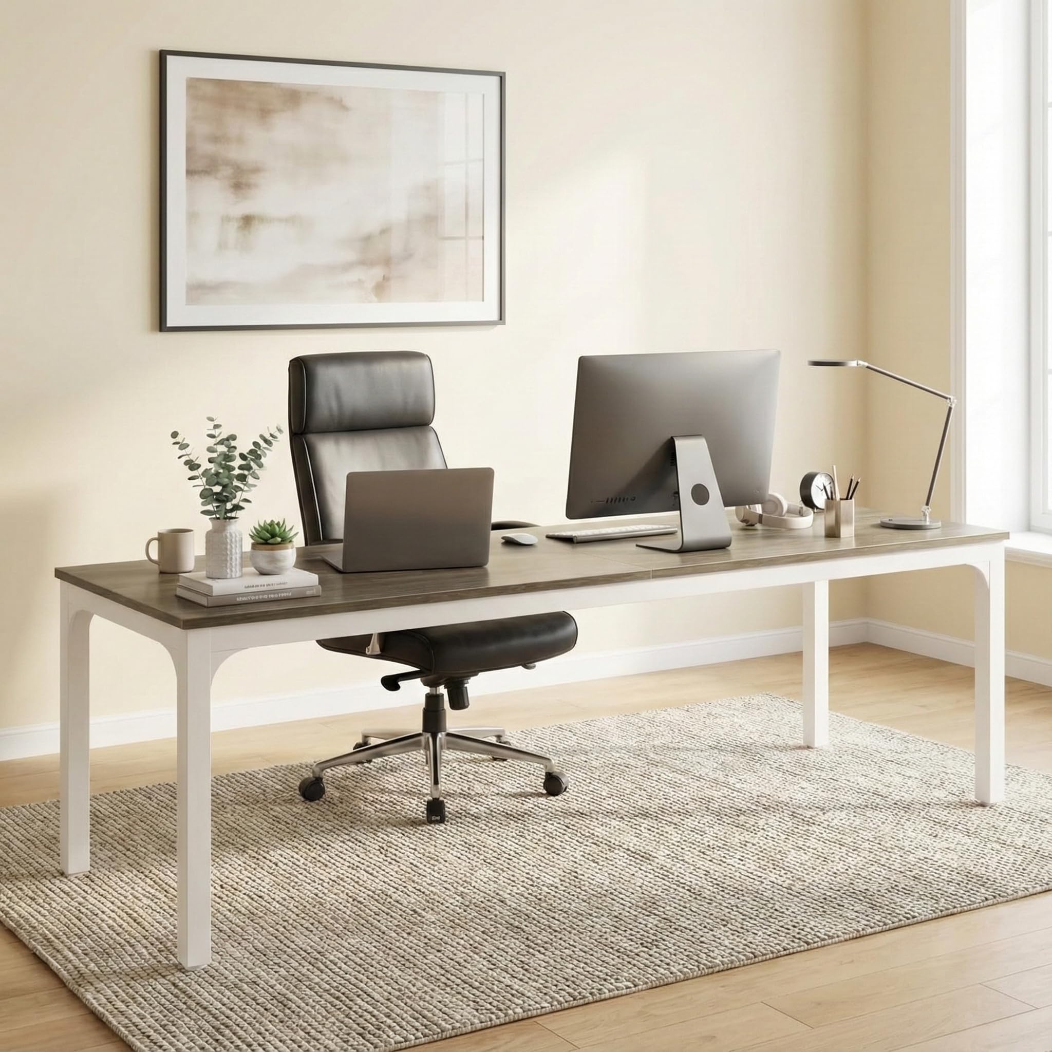 Lailang 200cm Scrivania, Workstation Per Due Persone, Scrivania In Legno Rovere, Tavolo Ufficio Riunioni, Scrittoio Pc Gaming, Scrivania Bianca Lunga, 200 x 70 x 75 cm, Rovere Bianco