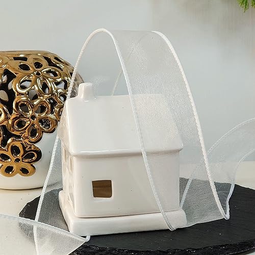 Miniatura 6 de CT CRAFT LLC Cinta de Organza Transparente con Alambre de 1.5" x 50 Yardas Blanca para Lazo de Silla de Boda Ramo Floral Envoltura de Regalos Árbol