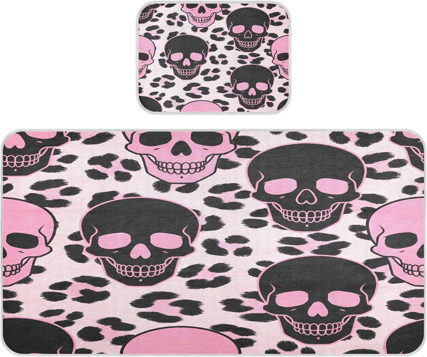 Cooling Baby Mattress Cover 28" x 52" Absorbent Skull Leopard Black Pink Bed Pads for Kids for Baby&Toddler