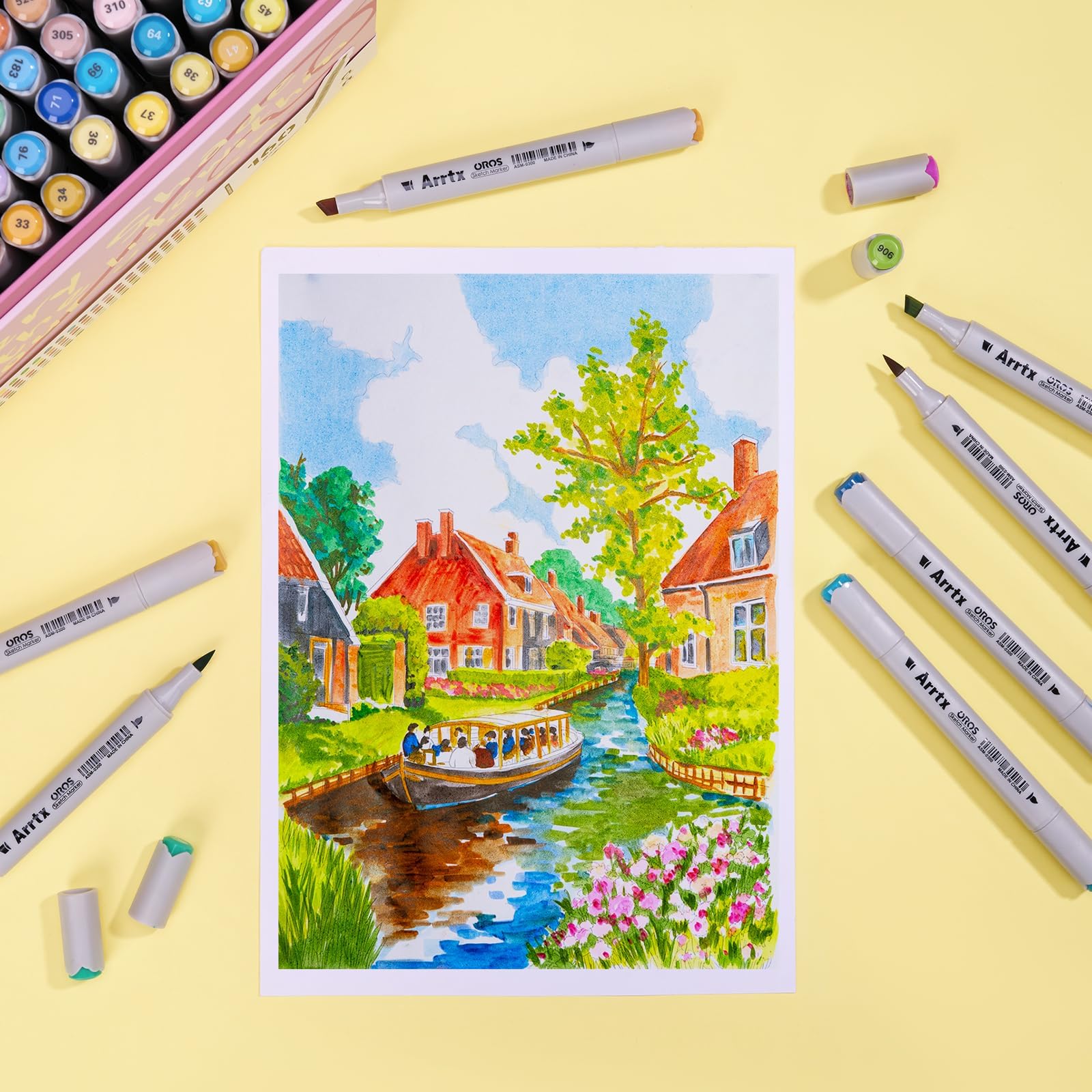 Arrtx Oros Alkoholmarker für Steine 160 Farben, Pinselspitze Acrylmalstifte für Felsmalerei, Holz, Leinwand, Stein, Glas, Keramik, Stoff, DIY Kunsthandwerk & Kunstzubehör, Geschenkpaket