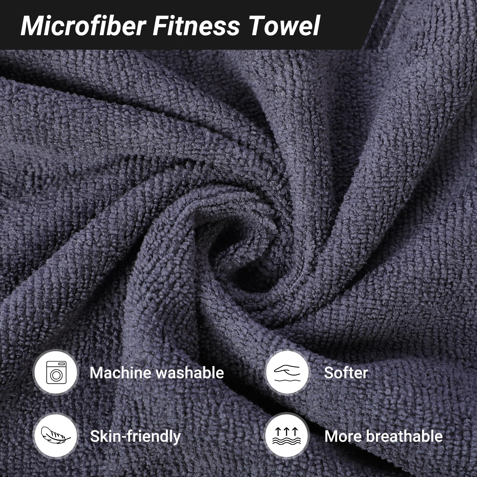 Asciugamano da Palestra 135x50cm Microfibra ad Assorbimento Rapido e Asciugatura Veloce Tasca con Cerniera per Cellulare Chiavi Cuffie e Accessori per Palestra Yoga Sport all'aperto (Grigio Scuro)