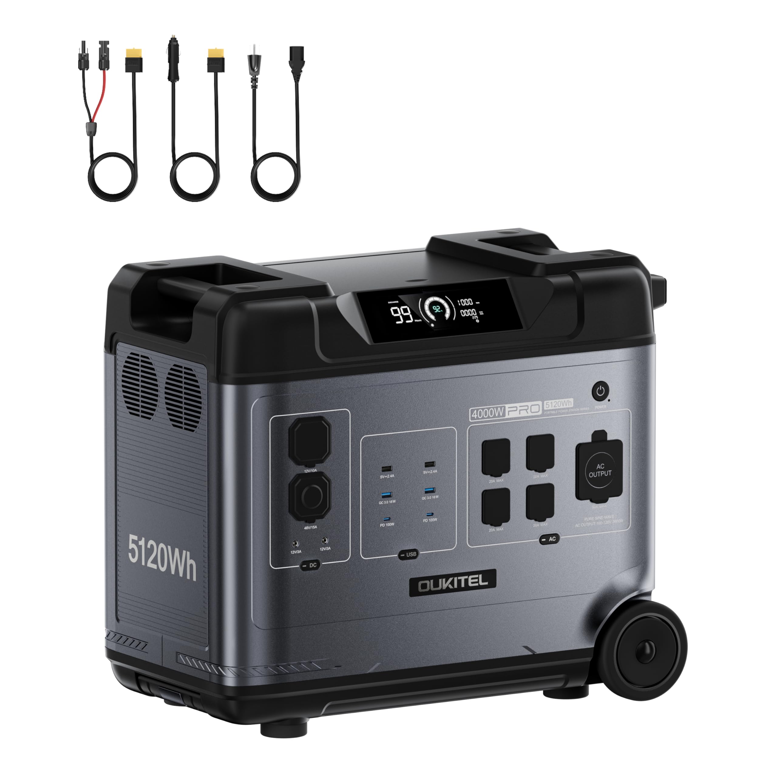 OUKITEL P5000 Pro Generatore Solare 5120Wh, Potenza 4000W, Batteria LiFePO4, Ricarica 1.2h, 15 Uscite, APP, UPS, Power Station per Camping e Emergenza Casa