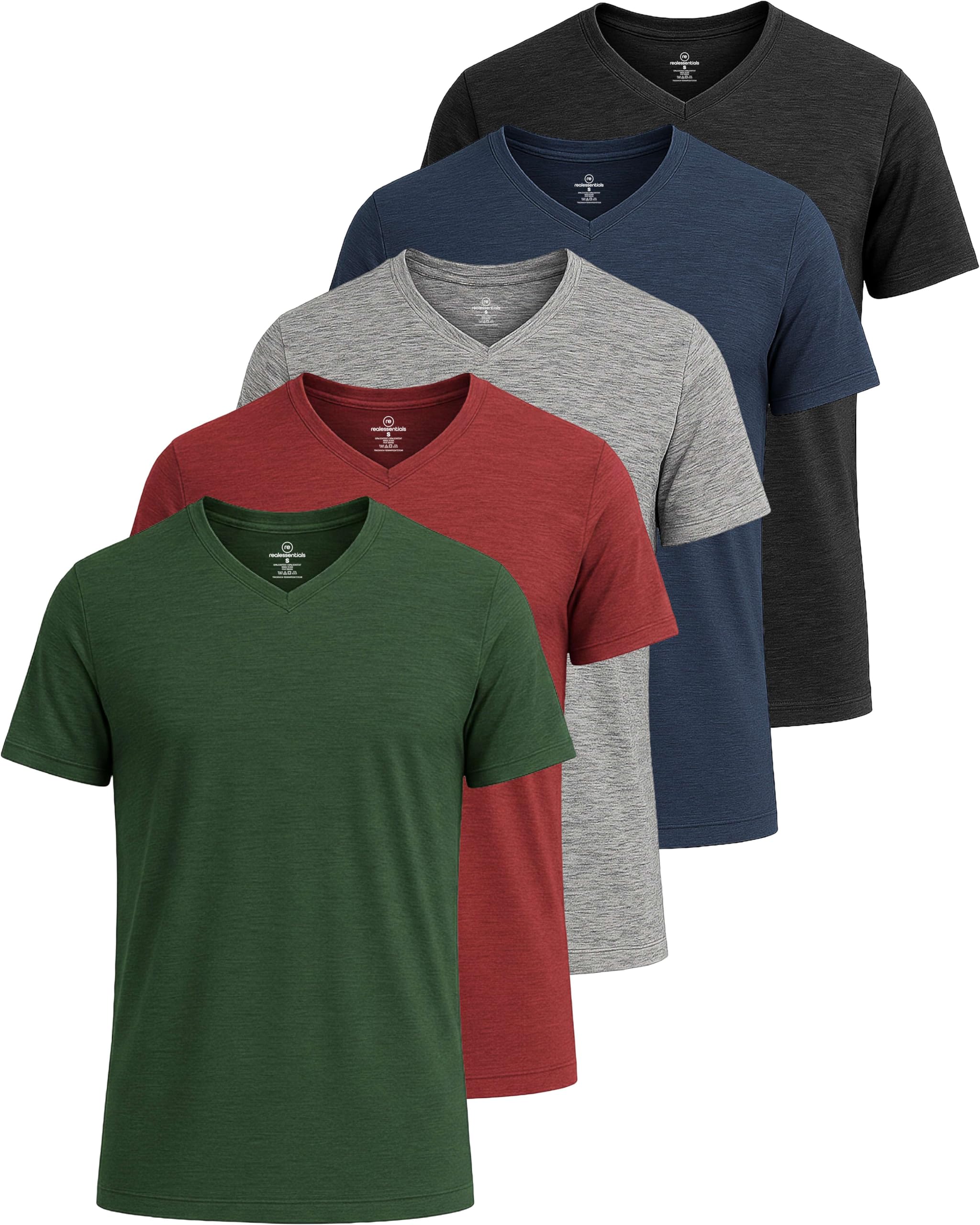 Real Essentials 5 Pack: Men’s V-Neck Dry-Fit Moisture Wicking Active Athletic Tech Performance T-Shirt