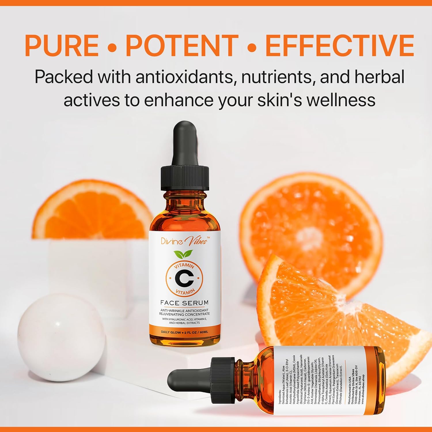 100% Pure Vitamin C Serum for Face - Face Serum for Fine Lines with Hyaluronic Acid, Vitamin E, Herbal Antioxidant Extracts - Smooth, Tight, Firm, Youthful Skin, 2 FL Oz - Image 5