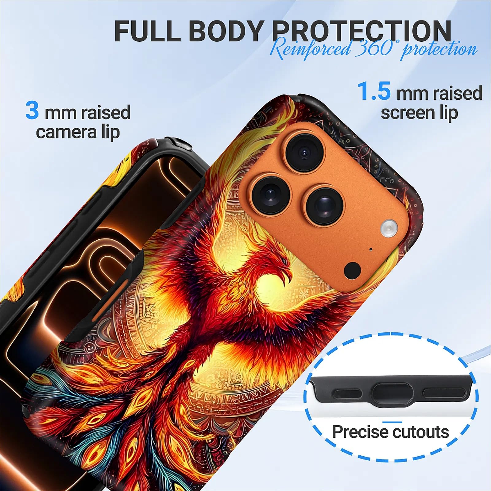 CARLOCA Compatible con iPhone 17 Pro, 2 en 1, de silicona antideslizante, para MagSafe, proporciona una protección completa para iPhone 17 Pro con diseño mítico de mandala renacimiento de fénix