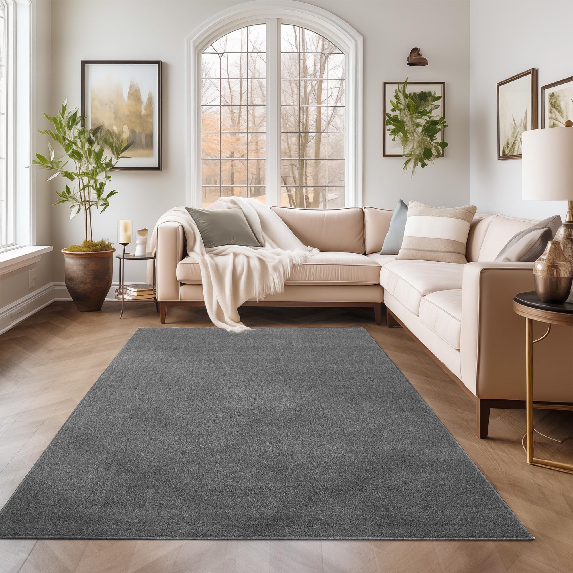 Sky Uni Basic - Rond Vloerkleed - Laagpolig - Effen Kleur - Bruin - Woonkamer Tapijt - Anti-Slip Rug