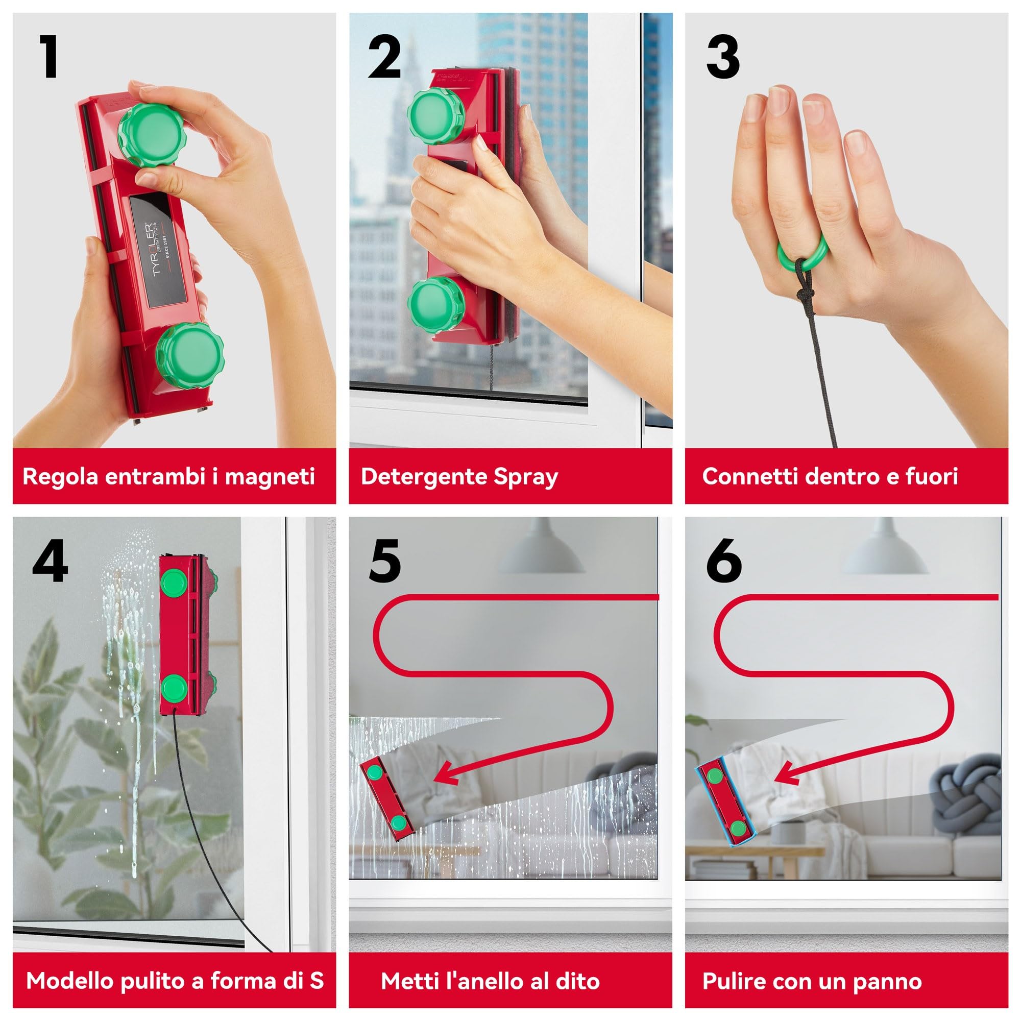 Tyroler Il Glider D-4 Lavavetri Magnetico per Doppio Vetro | Per Vetri Singoli, Doppi o Tripli 2-40mm | Pulisci Vetri Magnetico Doppio Vetro | Pulitore Vetro Magneticos, Lavavetri Finestre Magneticos