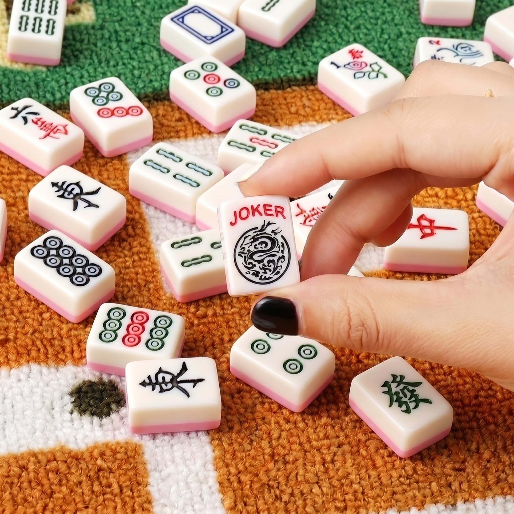 Juego de mahjong americano de 166 tejas, kit de mahjong de viaje con tarjetas de reglas, empujadores de azulejos y bolsa de almacenamiento, para los amantes del Mahjong