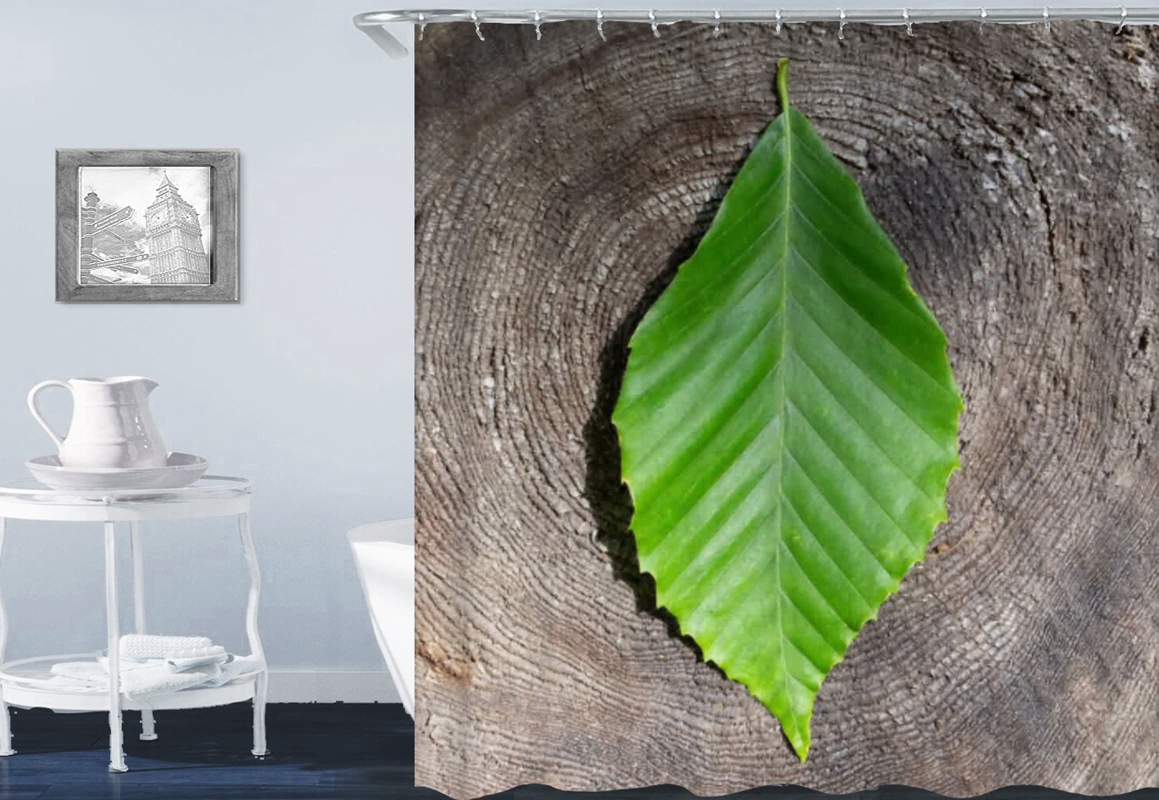 Rideau de douche vert feuille en polyester imperméable 180x200cm KnSam avec anneaux
