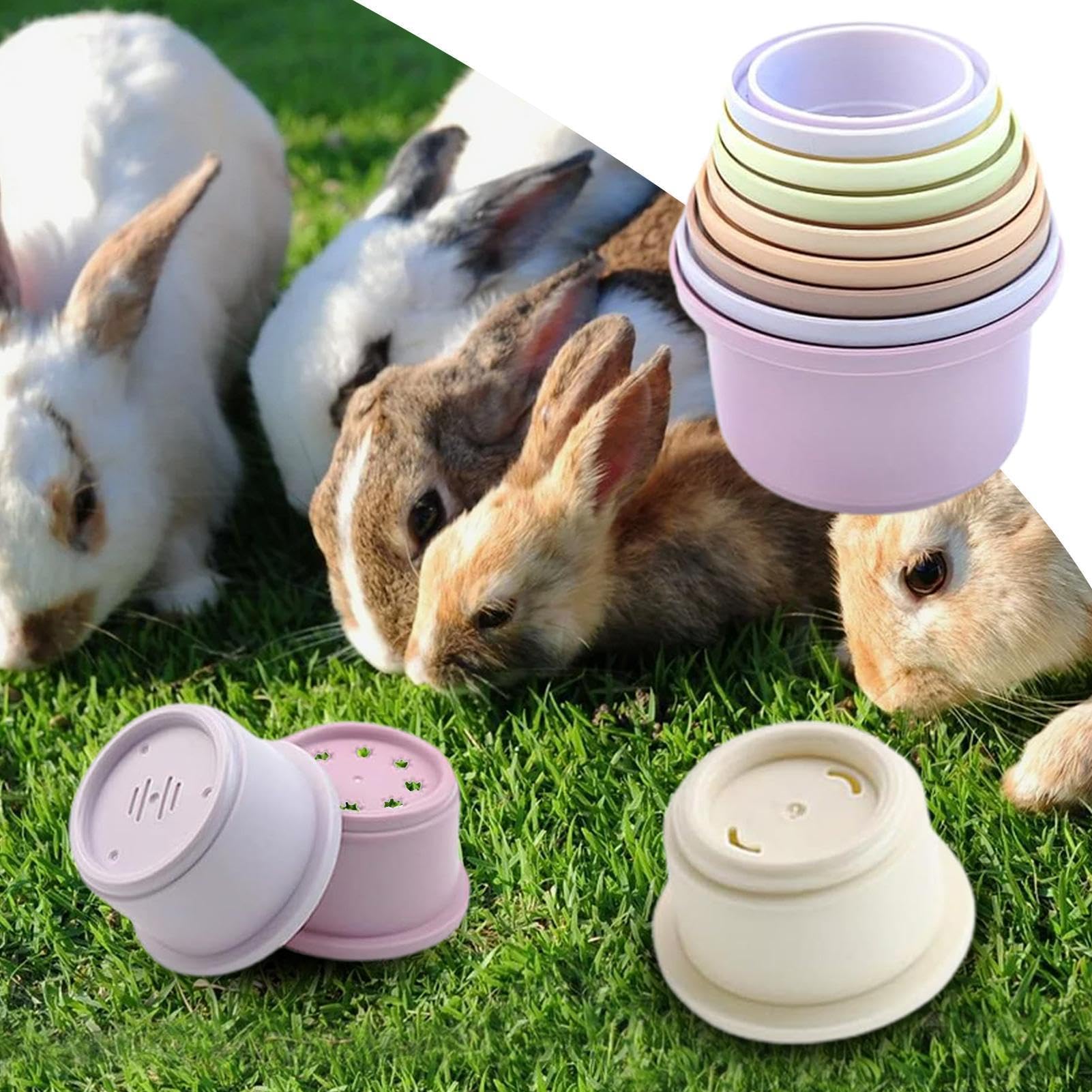 Kaninchen Stapelbecher - 8 Stück Nesting Anreicherung Spielzeug Set | Kleintiere Futtersuche Spiel Stapelsystem Funktion, Ideal für Hasen Meerschweinchen Hamster Interaktive Fütterungsaktivität